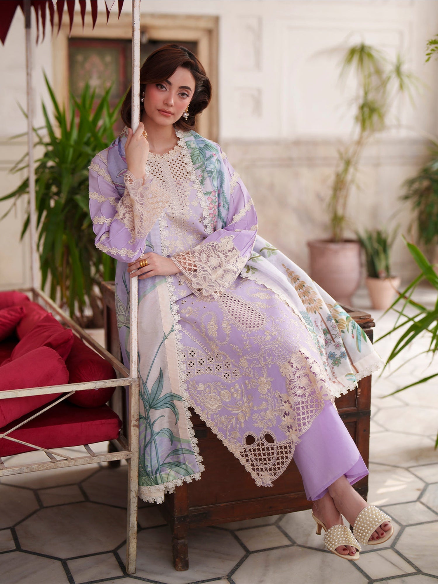Lilac Mahnur Nilofer Luxury Lawn'26 Embroidered Stitched 3-Piece Suit-NL-05