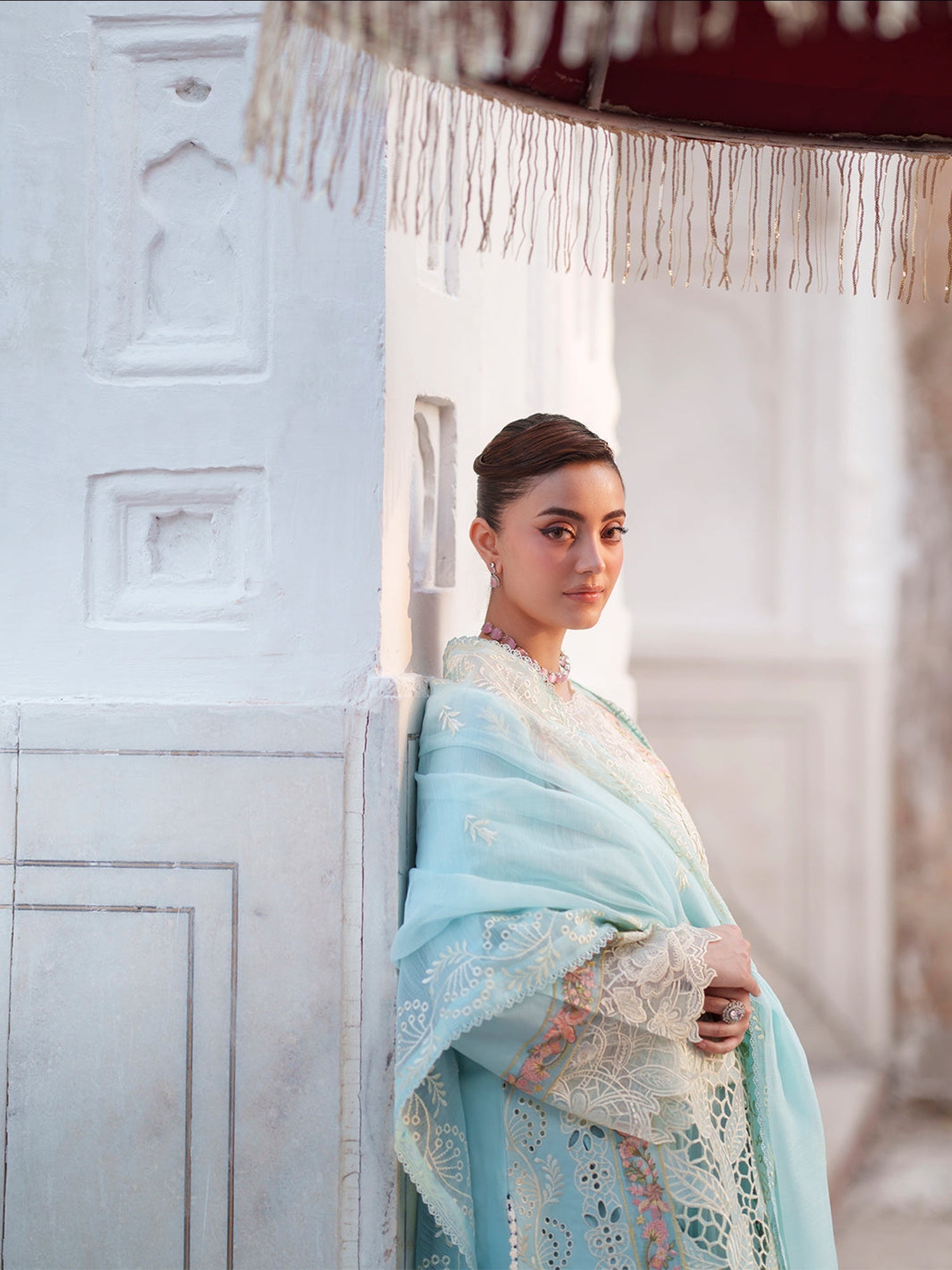 Light Blue Mahnur  Nilofer Luxury Lawn'26 Embroidered Unstitched 3-Piece Suit-NL-03