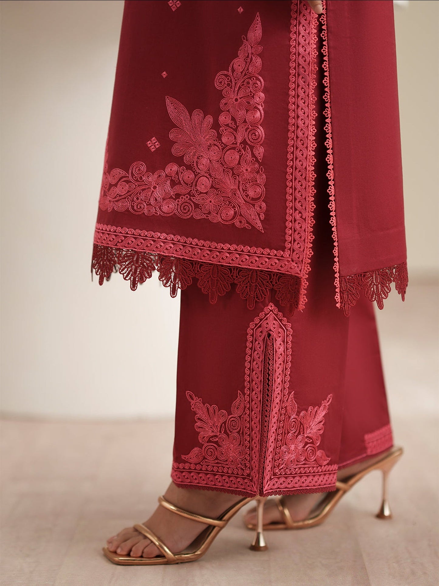Maroon Binilyas Jojo Summer'26 Lawn Embroidered Unstitched 3-Piece Suit-763