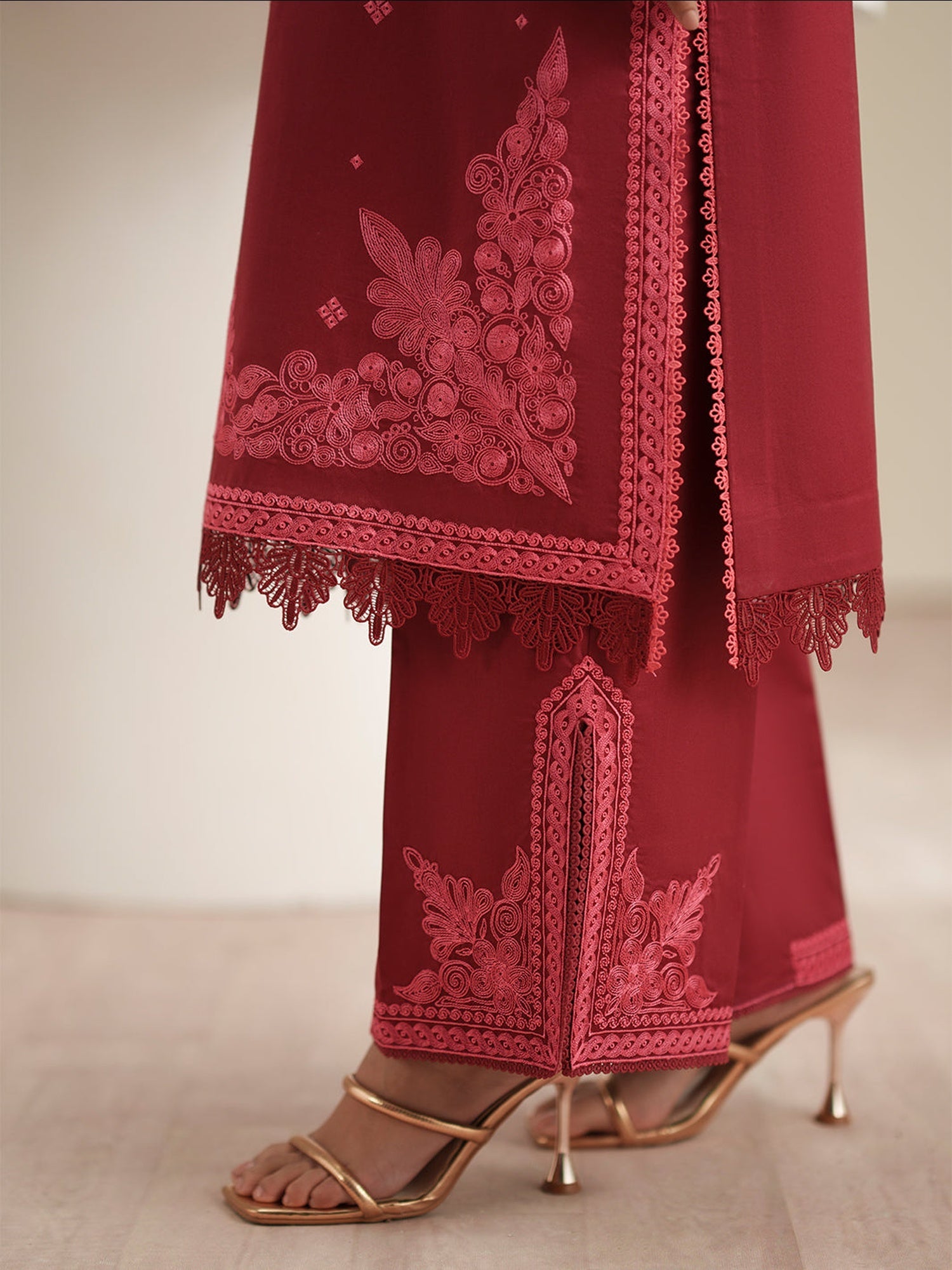 Maroon Binilyas Jojo Summer'26 Lawn Embroidered Unstitched 3-Piece Suit-763