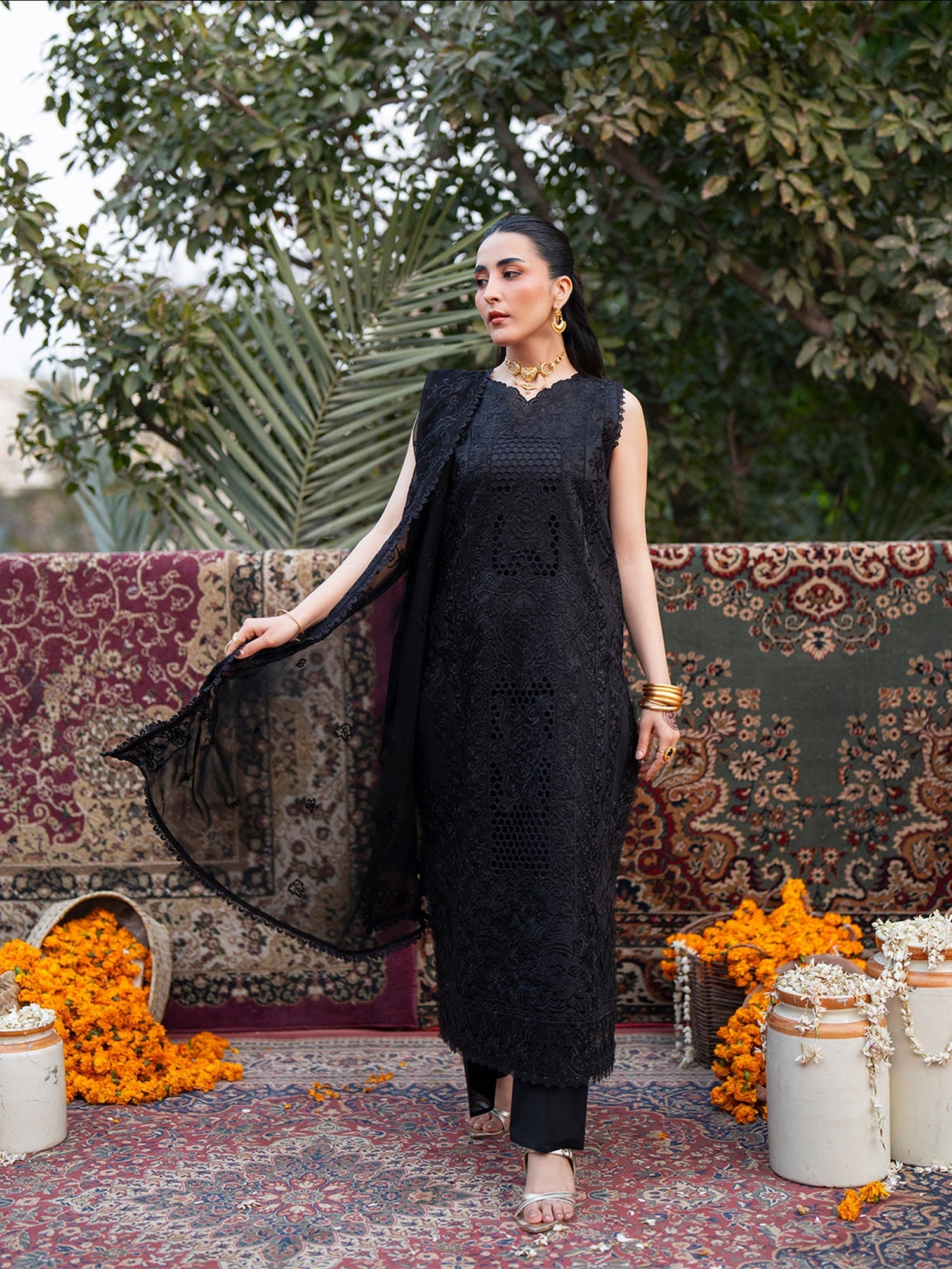 Black Mahnur Satrangi Lawn'26 Embroidered Stitched 3-Piece Suit-ST-12