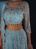 Blue Enzo Reve Dore Net Embellished Unstitched Lehnga Set-Syera