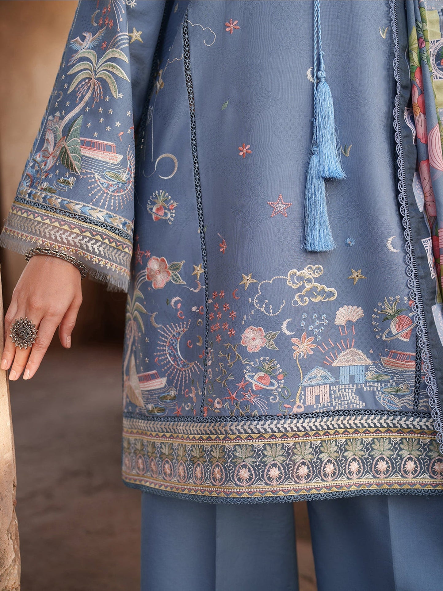 Blue Binilyas Suroor Lawn'26 Embroidered Unstitched 3-Piece Suit-242-B