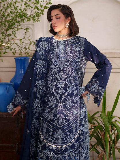 Blue Mahnur Nilofer Luxury Lawn'26 Embroidered Stitched 3-Piece Suit-NL-04