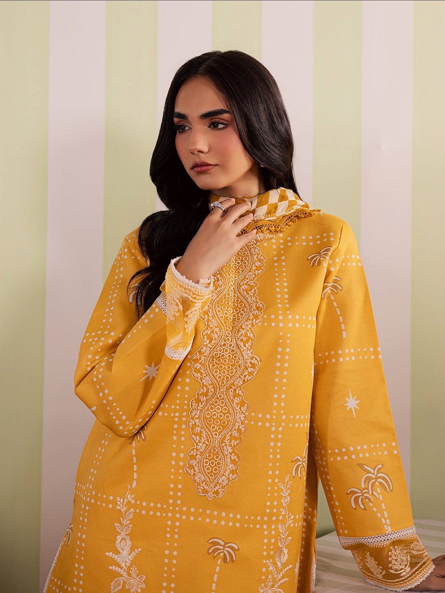 Yellow Mahnur Jahaan Lawn'26 Embroidered Unstitched 3-Piece Suit-MJ-03