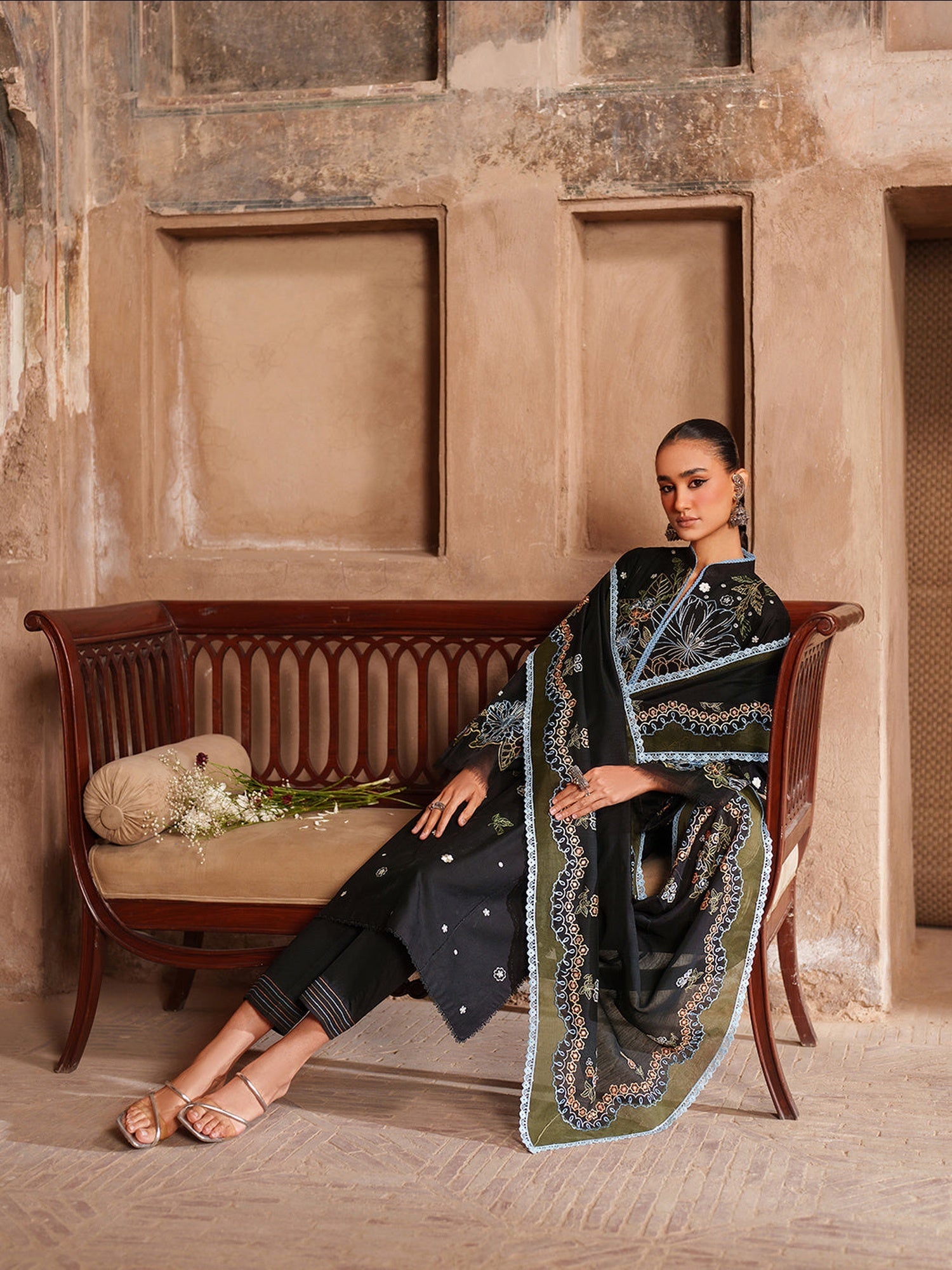 Black Binilyas Suroor Lawn'26 Embroidered Unstitched 3-Piece Suit-244-A