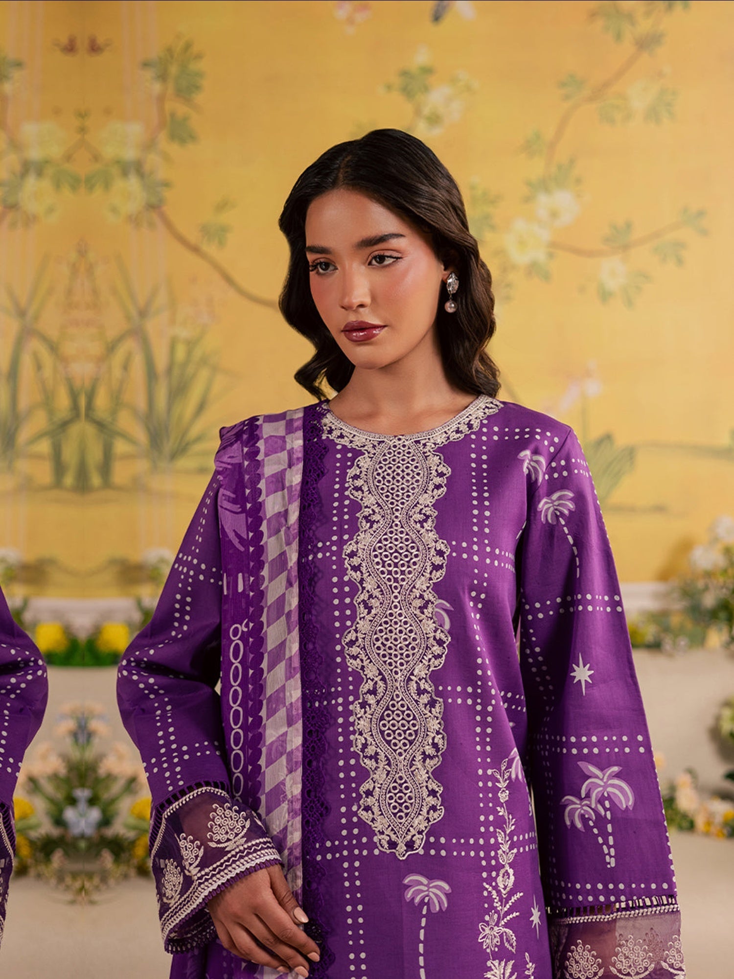 Purple Mahnur Jahaan Lawn'26 Embroidered Stitched 3-Piece Suit-MJ-04