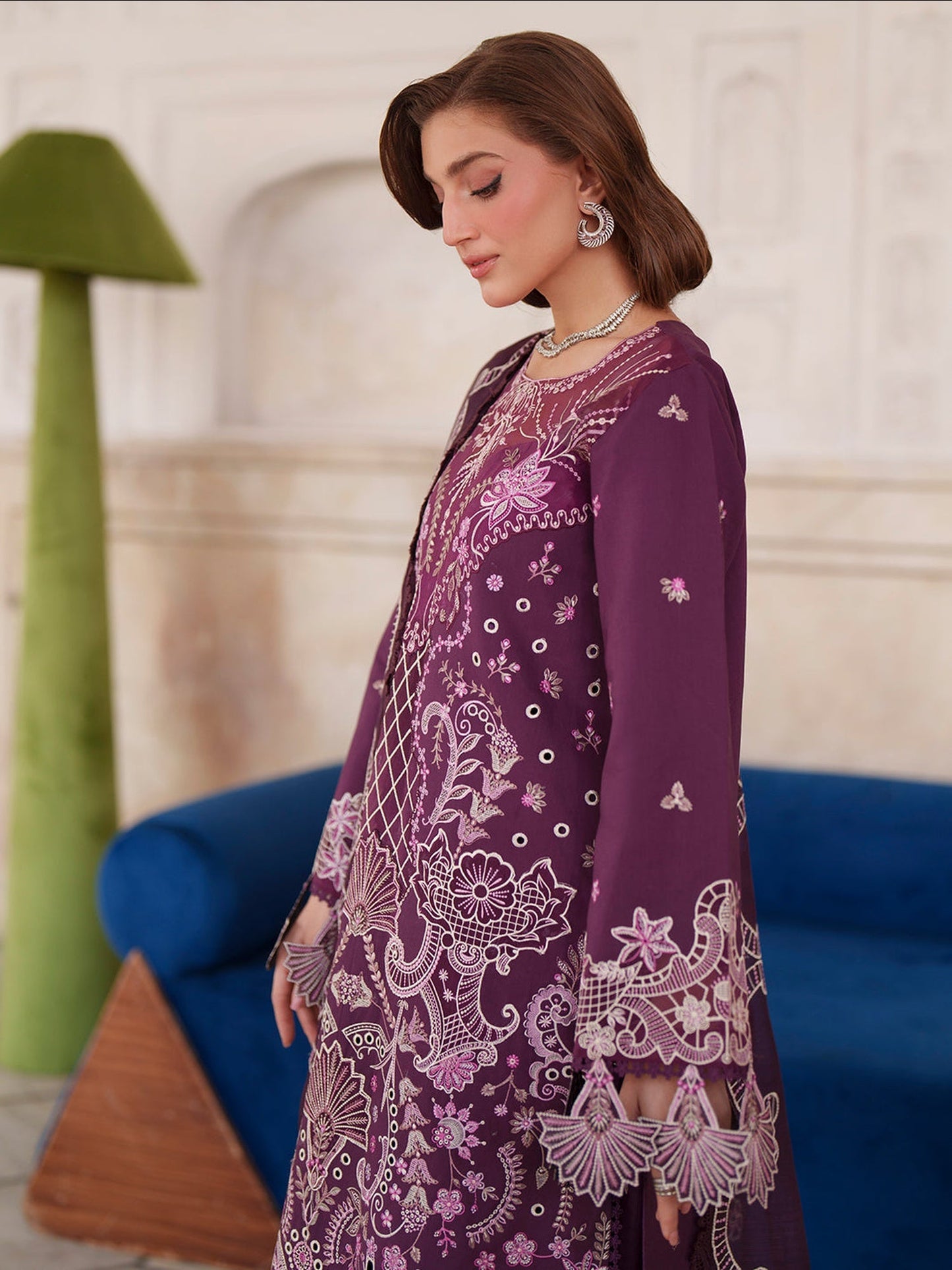 Plum Mahnur Nilofer Luxury Lawn'26 Embroidered Stitched 3-Piece Suit-NL-10