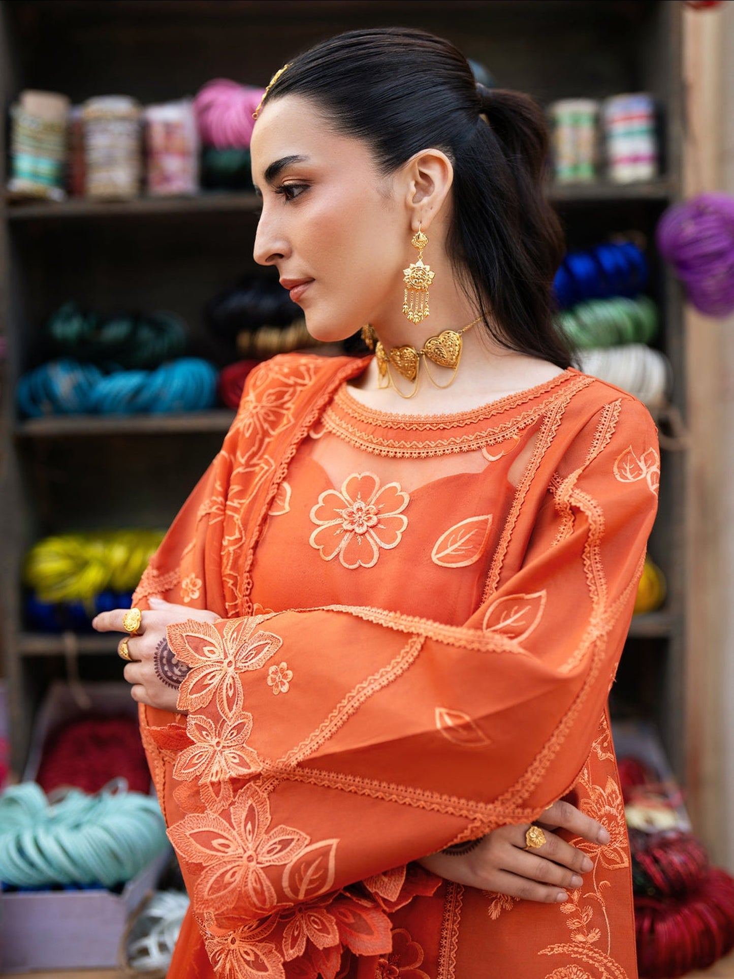 Mahnur Satrangi Lawn'26 Embroidered Unstitched 3-Piece Suit-ST-09 Orange