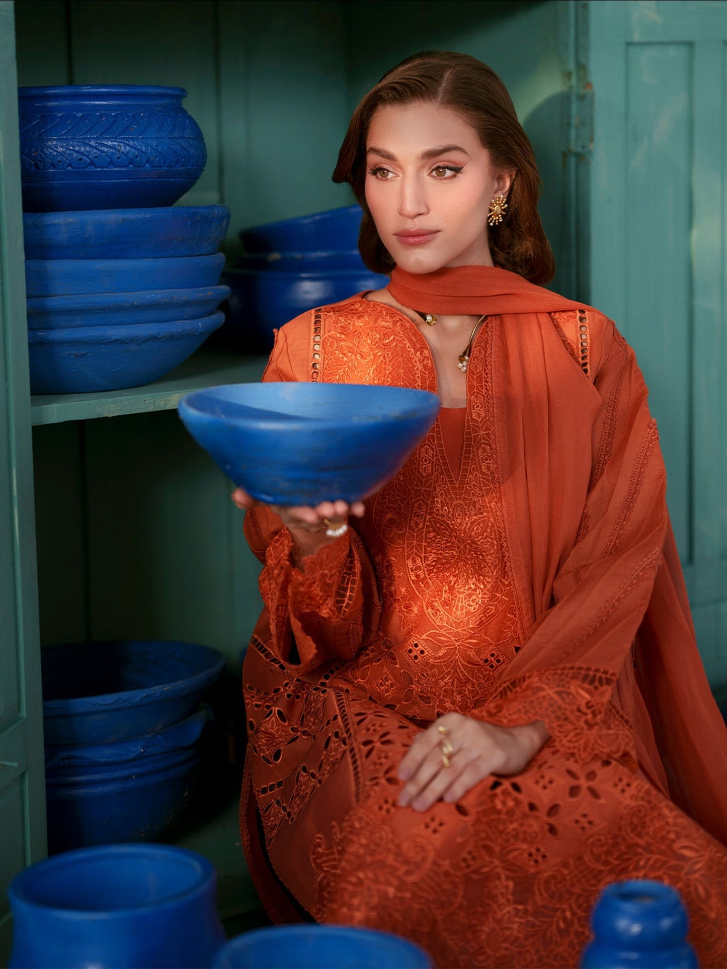 Orange Mahnur Nilofer Luxury Lawn'26 Embroidered Stitched 3-Piece Suit-NL-11