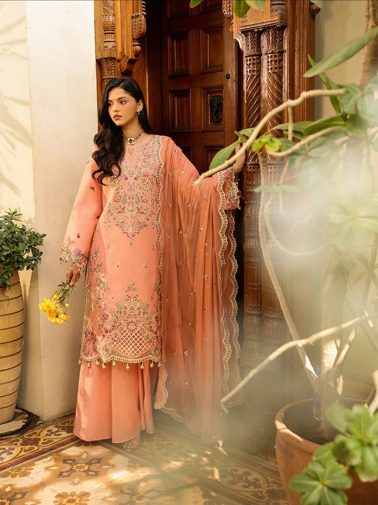 Peach-Mahnur Shanaya Lawn Vol 2 Embroidered Stitched 3-Piece Suit-SH-14