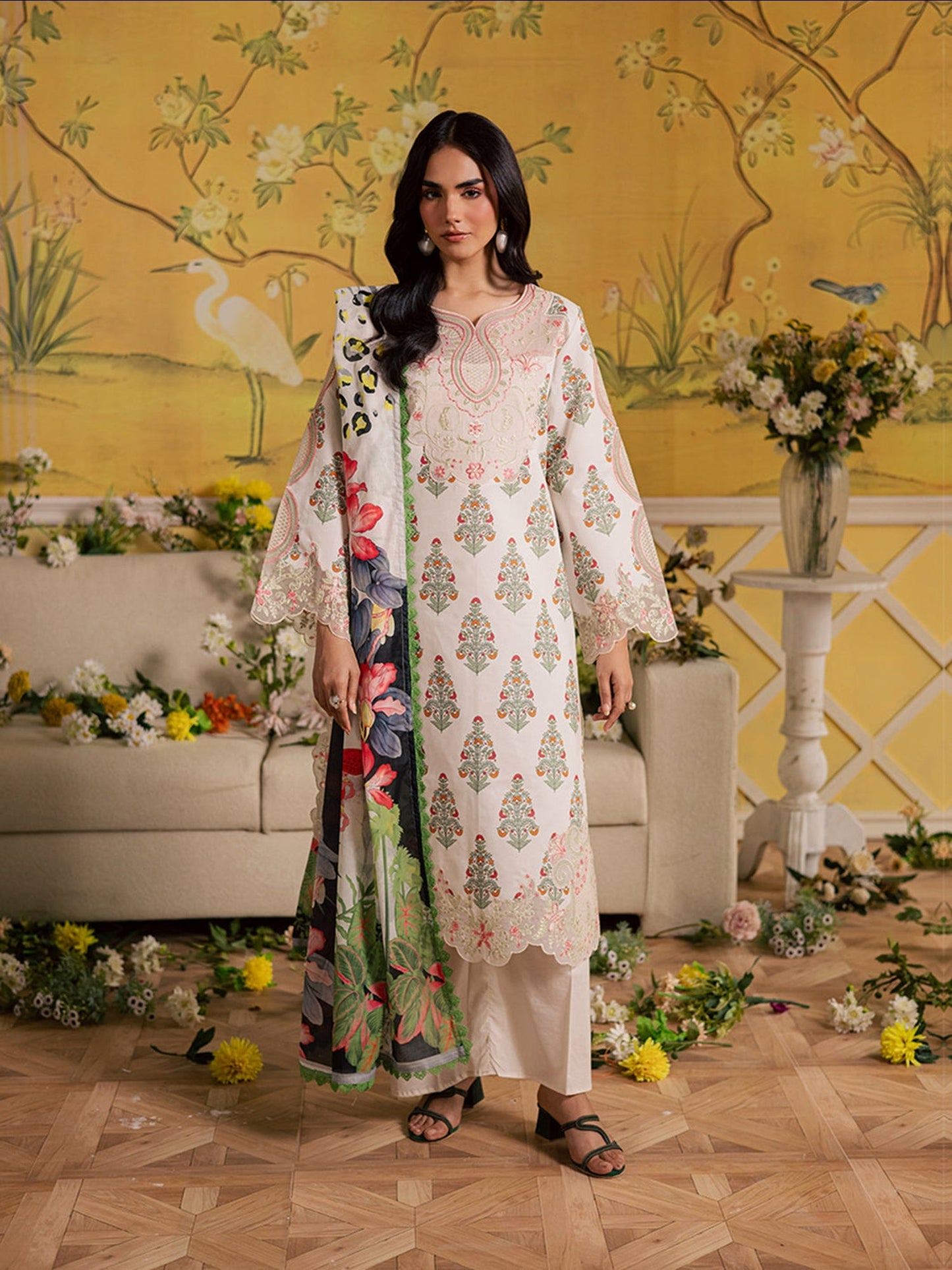 Ivory Mahnur Afsana Lawn'26 Embroidered Stitched 3-Piece Suit-AL-08