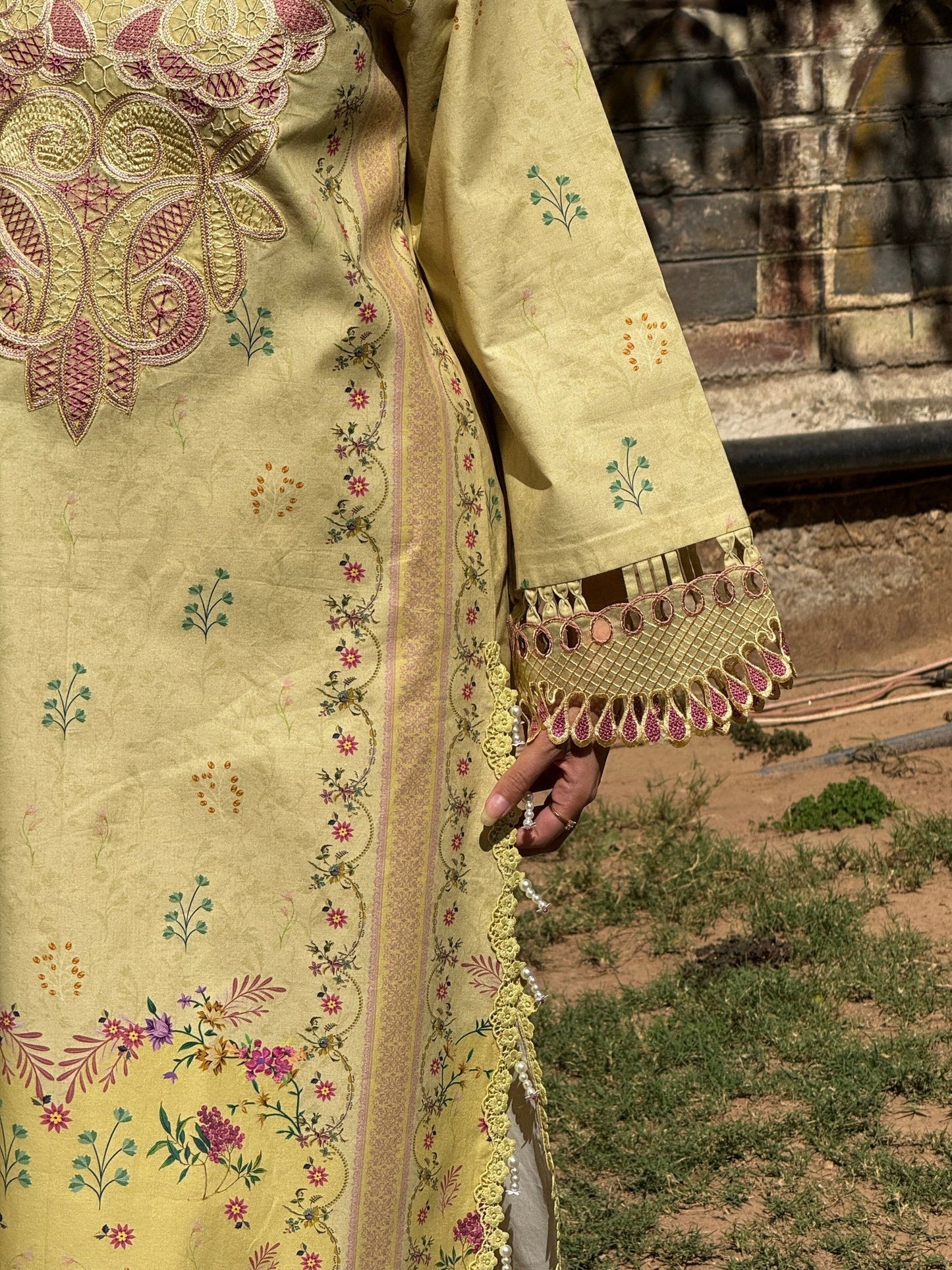 Yellow Sehrish Kanwal Festive Print'26 Lawn Embroidered Unstitched 3-Piece Suit-Zimal