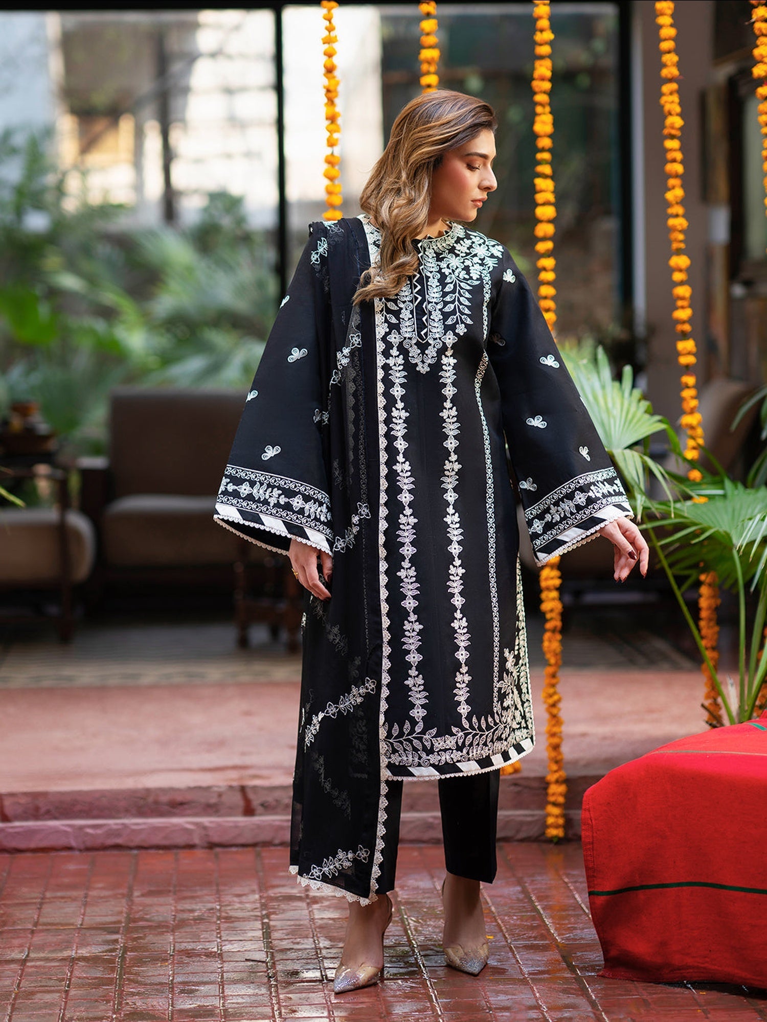 Black Mahnur Satrangi Lawn '26 Embroidered Unstitched 3-Piece Suit-ST-01