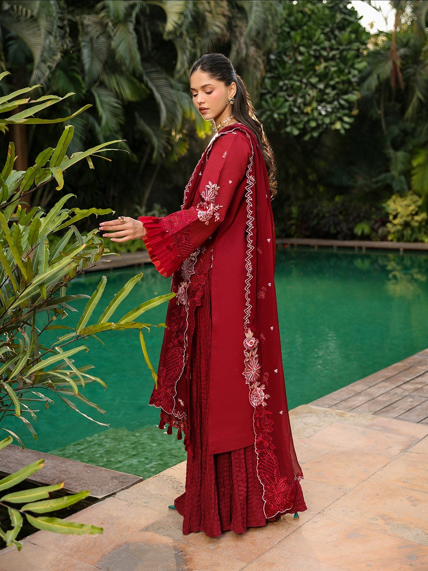 Red-Mahnur Shanaya Lawn Vol 2 Embroidered Stitched 3-Piece Suit-SH-05