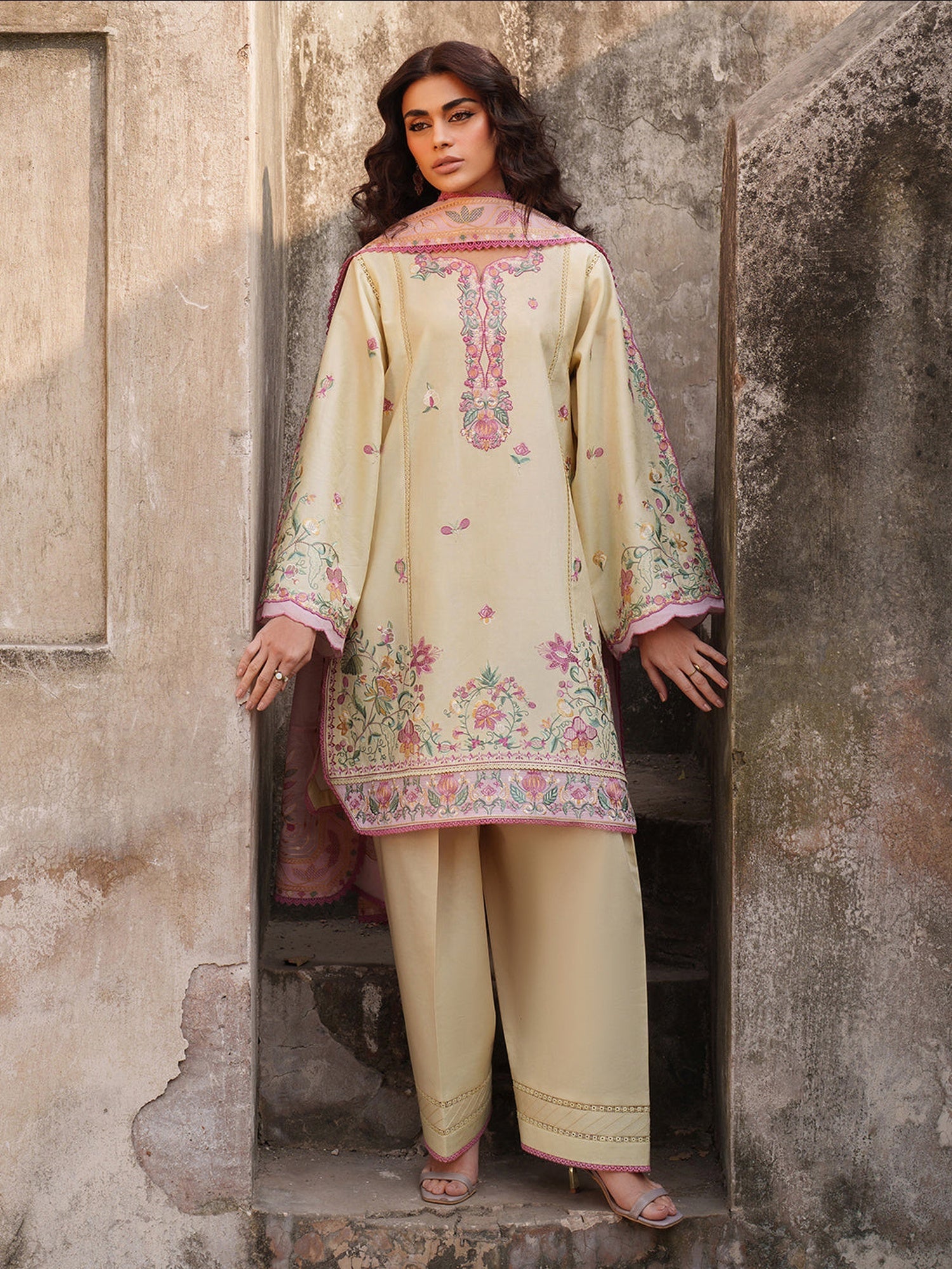Yellow Binilyas Suroor Lawn'26 Embroidered Unstitched 3-Piece Suit-247-B