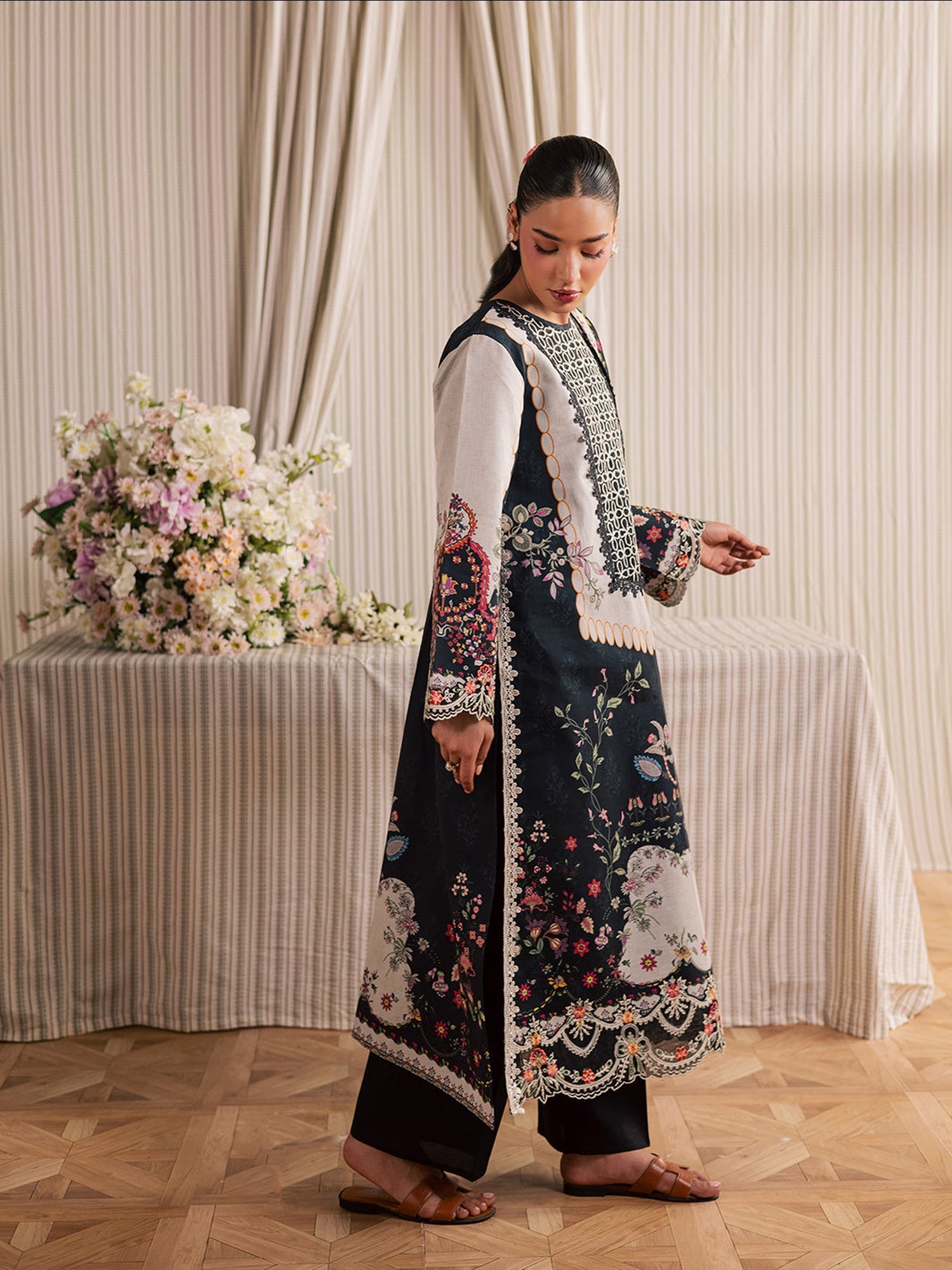 Black Mahnur Jahaan Lawn'26 Embroidered Stitched 3-Piece Suit-MJ-01