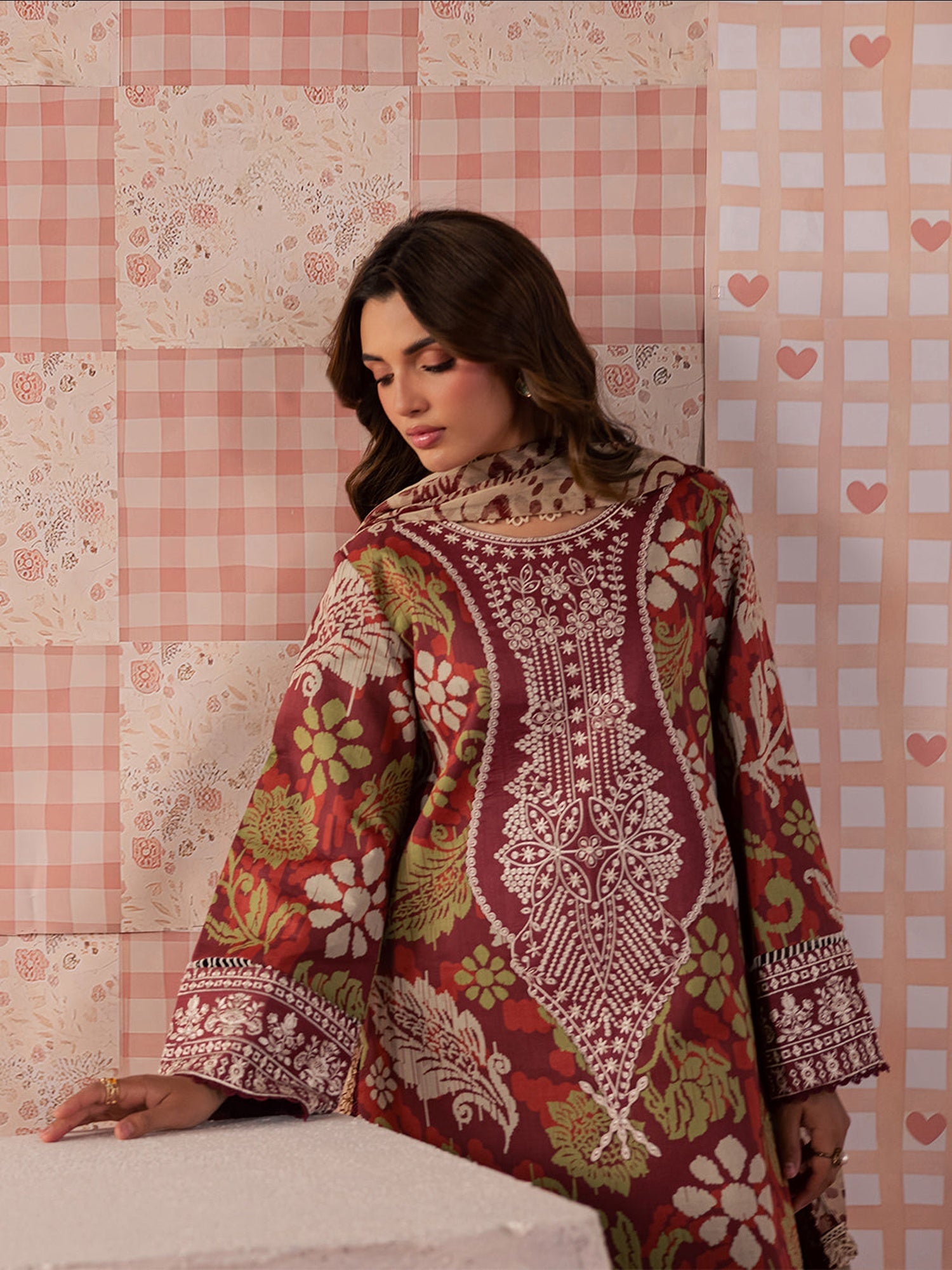 Maroon Mahnur Jahaan Lawn'26 Embroidered Stitched 3-Piece Suit-MJ-05
