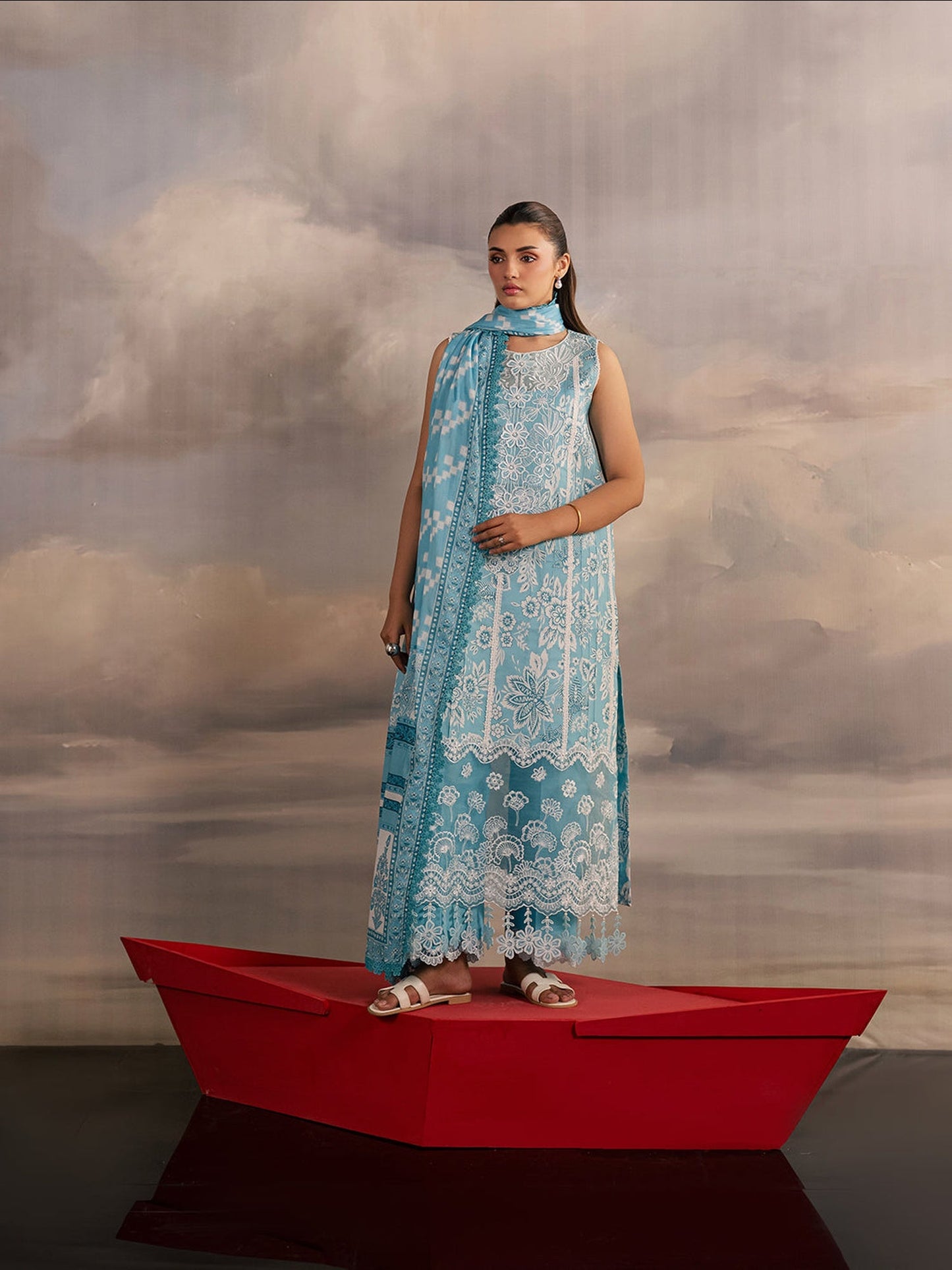 Aqua Blue Mahnur Afsana Lawn'26 Embroidered Unstitched 3-Piece Suit-AL-02