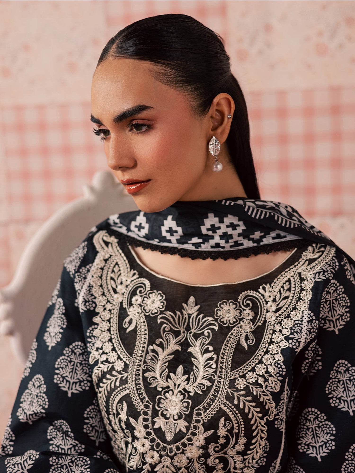 Black Mahnur Afsana Lawn'26 Embroidered Unstitched 3-Piece Suit-AL-05