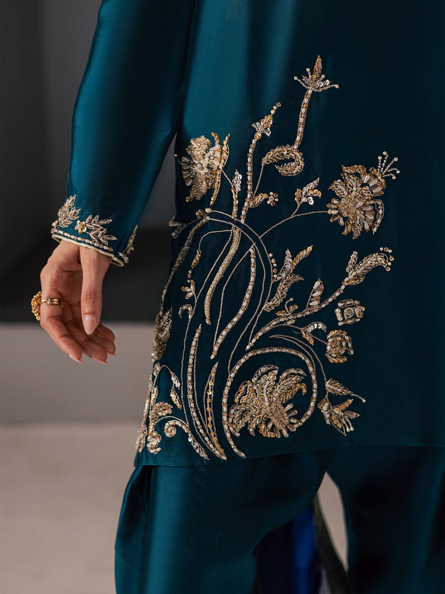 Blue Allure By IH Full Circle Tussel Silk Embroidered Stitched 3-Piece Suit-Flow