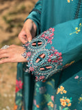 Teal and Pink Sehrish Kanwal Festive Print'26 Lawn Embroidered Stitched 3-Piece Suit-Rouge