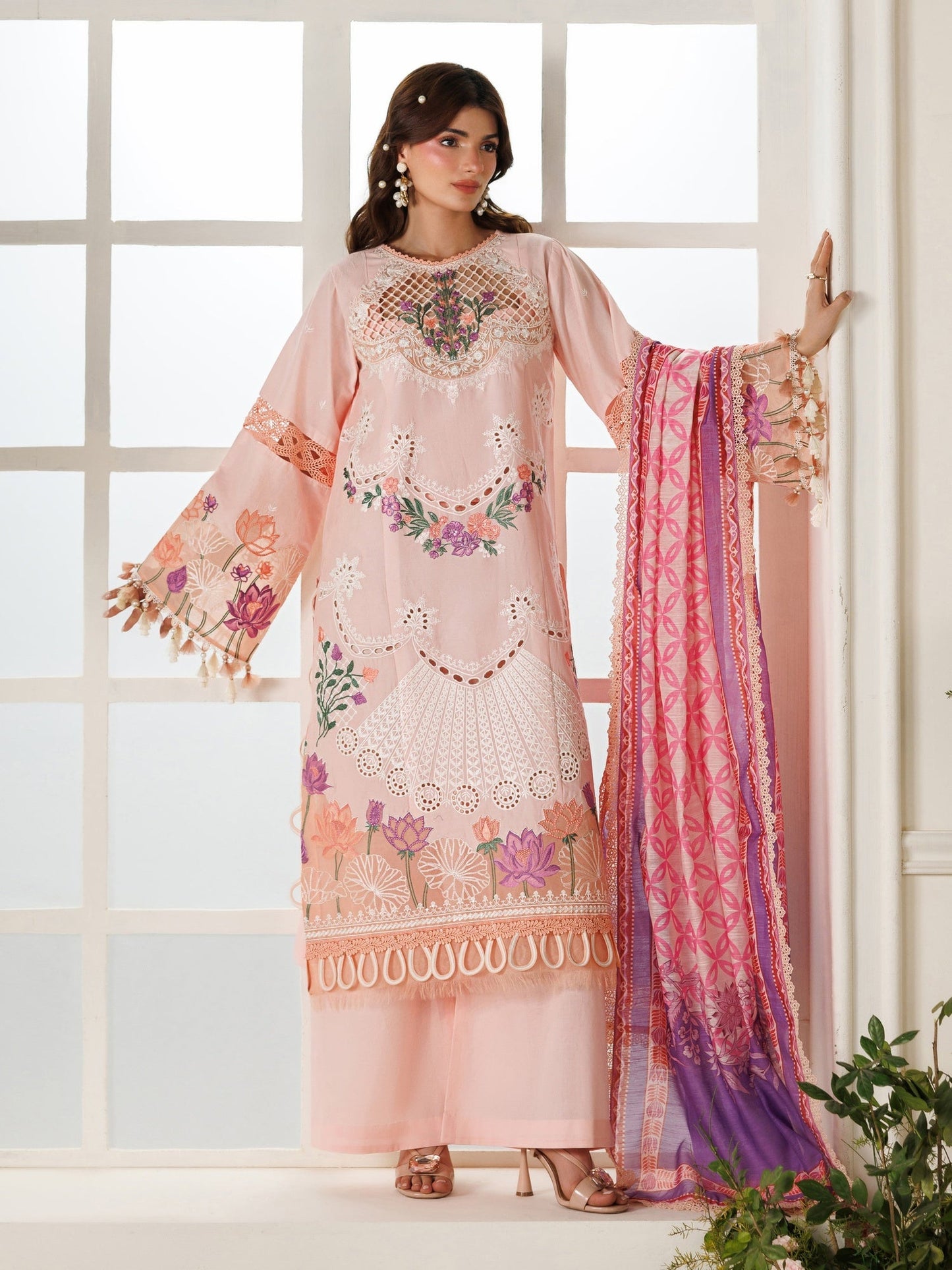 Pink Parishay Marbella Summer Lawn‘26 Embroidered Unstitched 3-Piece Suit-MB-13