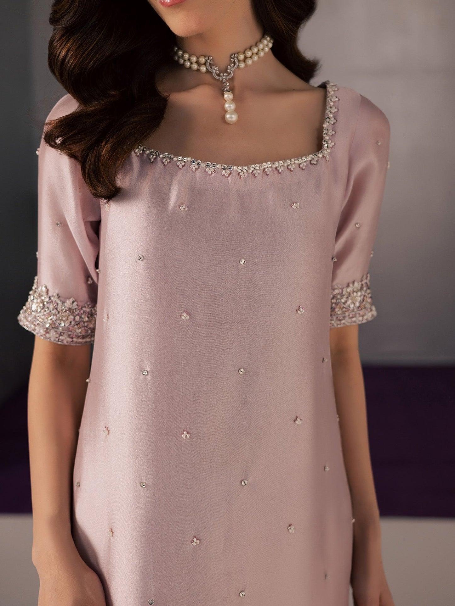 Pink Allure By IH Full Circle Tussel Silk Embellished Stitched 3-Piece Suit-Curve
