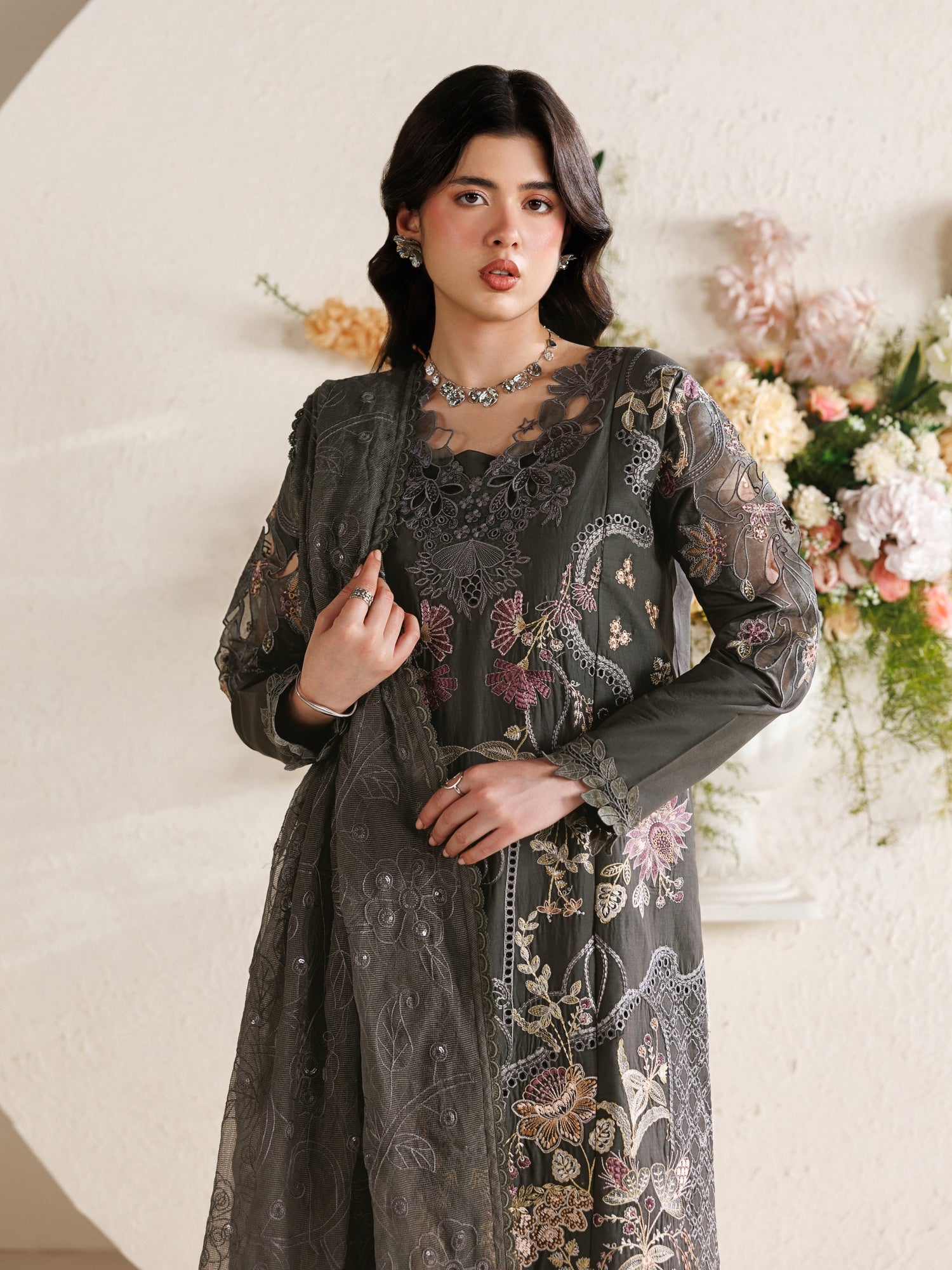 Grey Parishay Marbella Summer Lawn‘26 Embroidered Unstitched 3-Piece Suit-MB-14