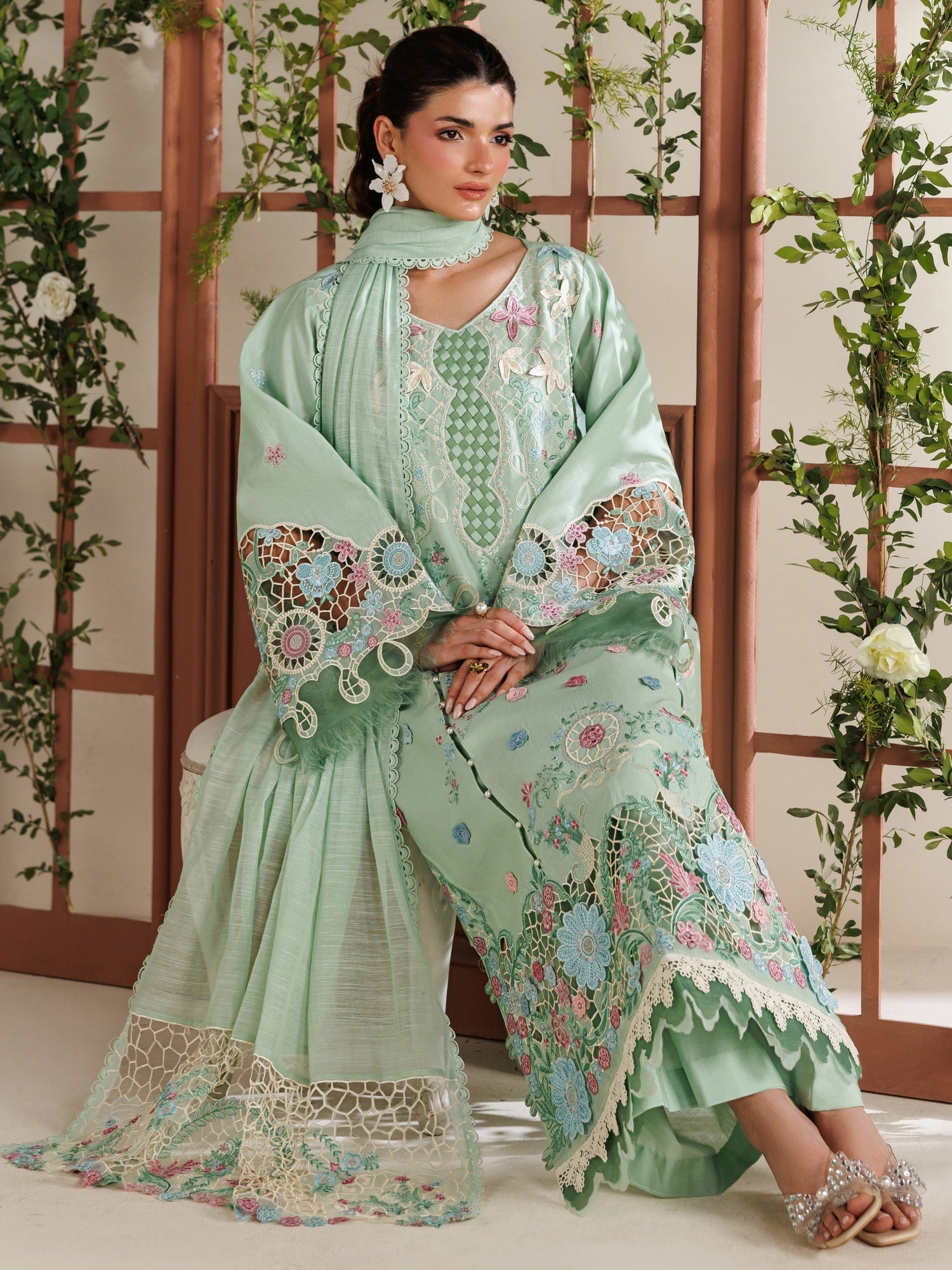 Mint Green Parishay Marbella Summer Lawn‘26 Embroidered Unstitched 3-Piece Suit-MB-06
