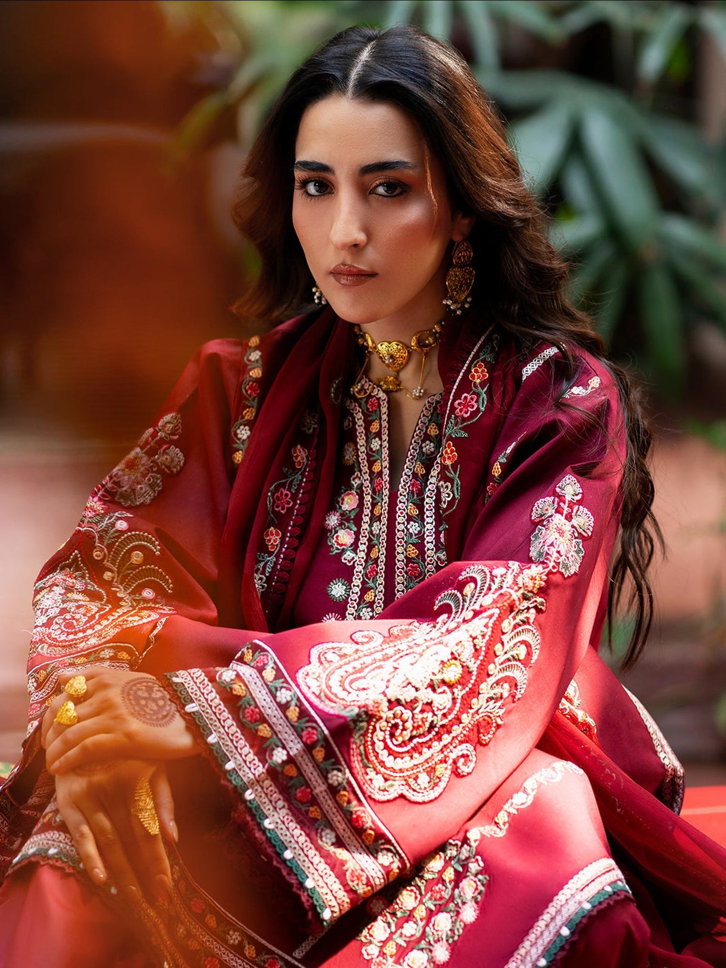 Burgundy Mahnur Satrangi Lawn '26 Embroidered Unstitched 3-Piece Suit-ST-06