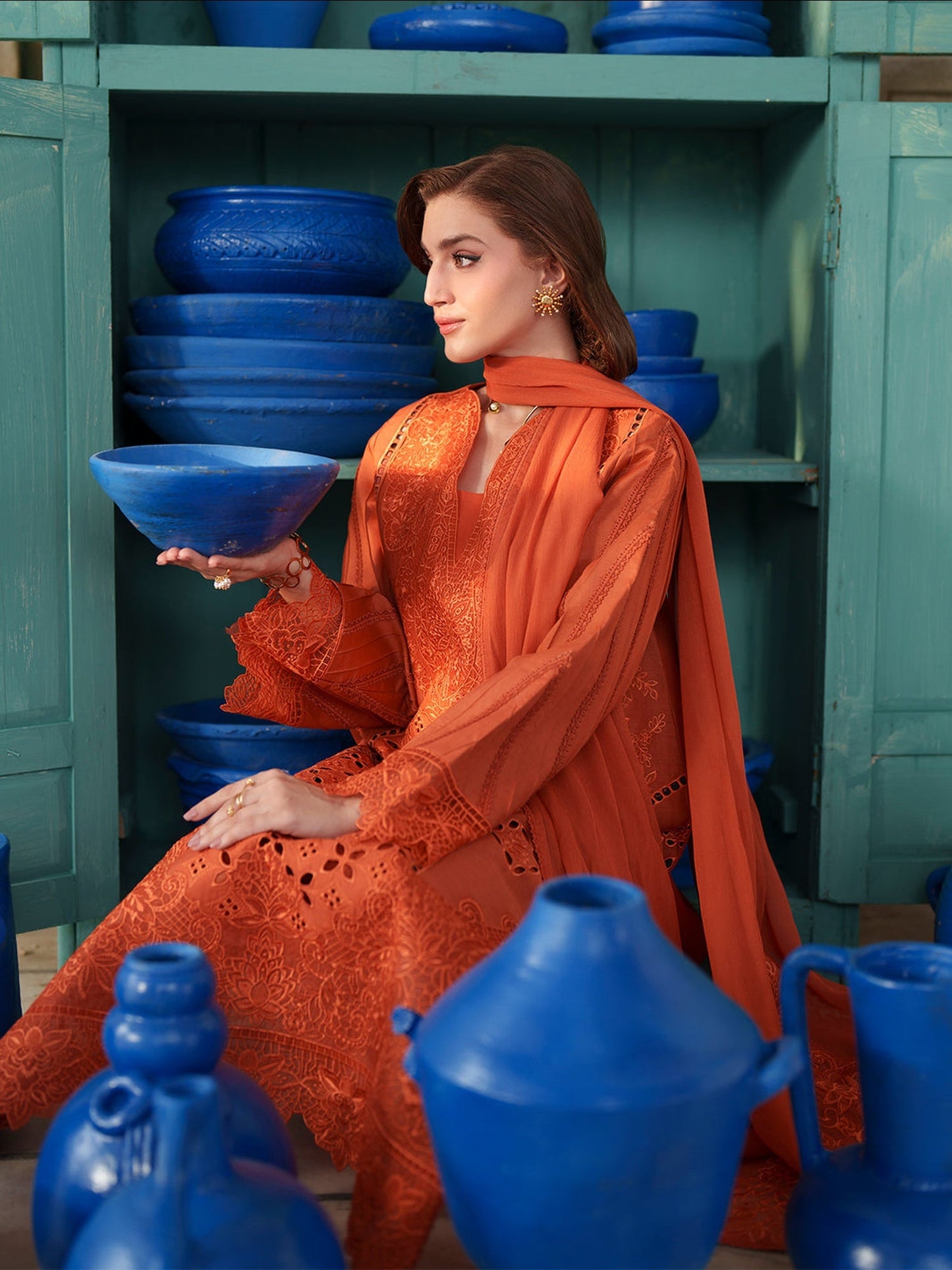 Orange Mahnur Nilofer Luxury Lawn'26 Embroidered Unstitched 3-Piece Suit-NL-11