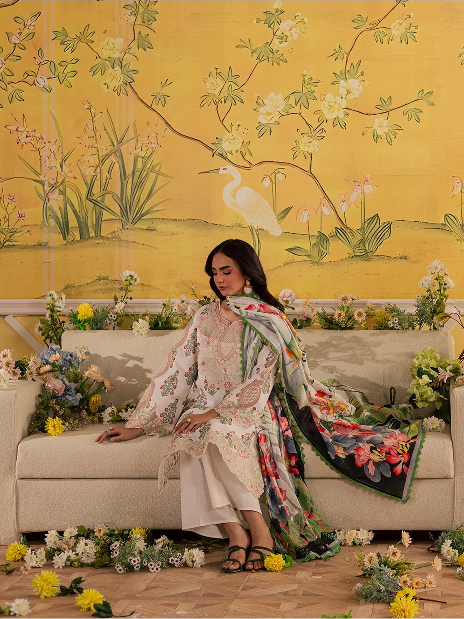 Ivory Mahnur Afsana Lawn'26 Embroidered Unstitched 3-Piece Suit-AL-08