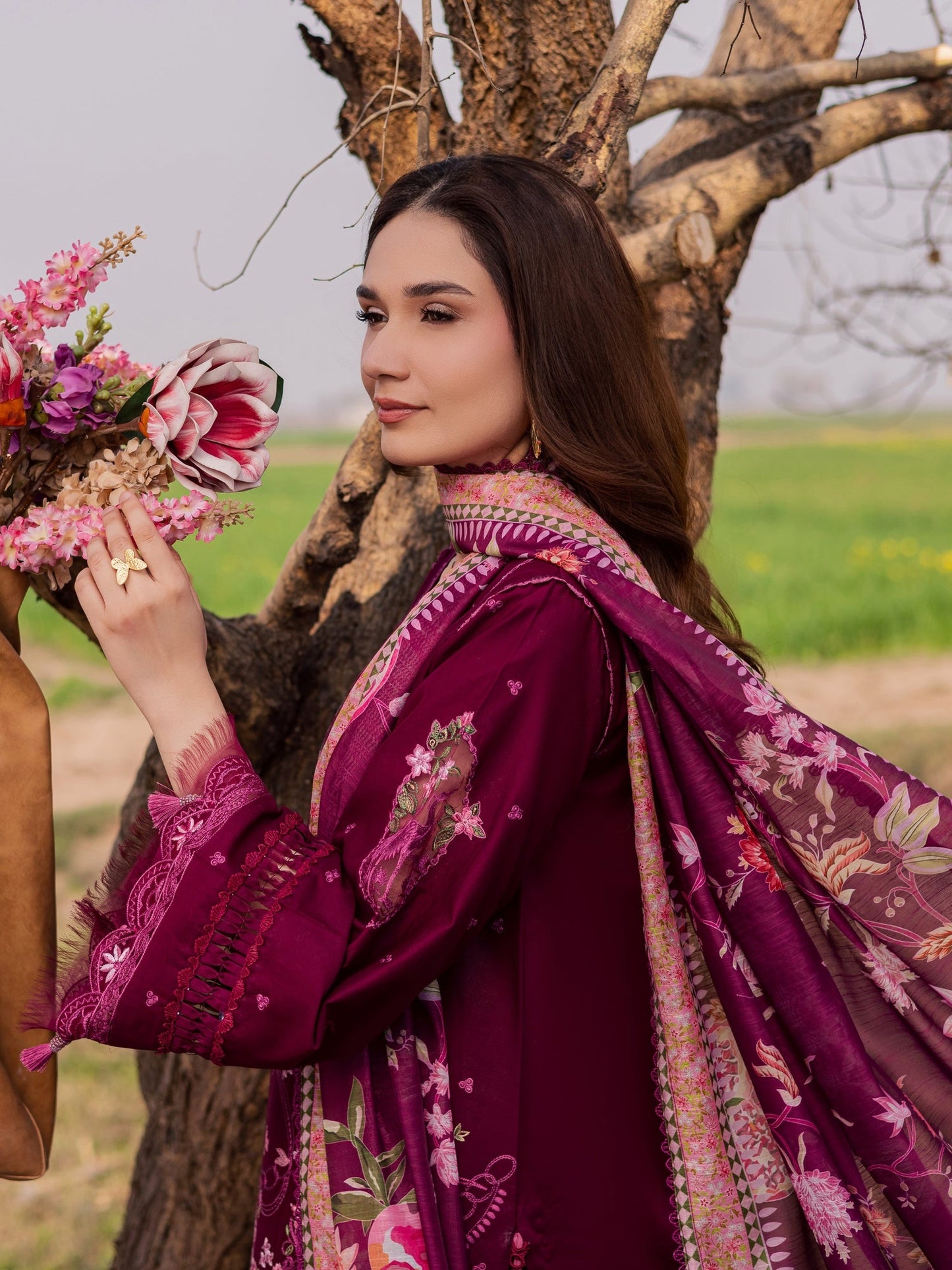 Magenta Parishay Dil e Raqsam Lawn'26 Embroidered Unstitched 3-Piece Suit-DR-07