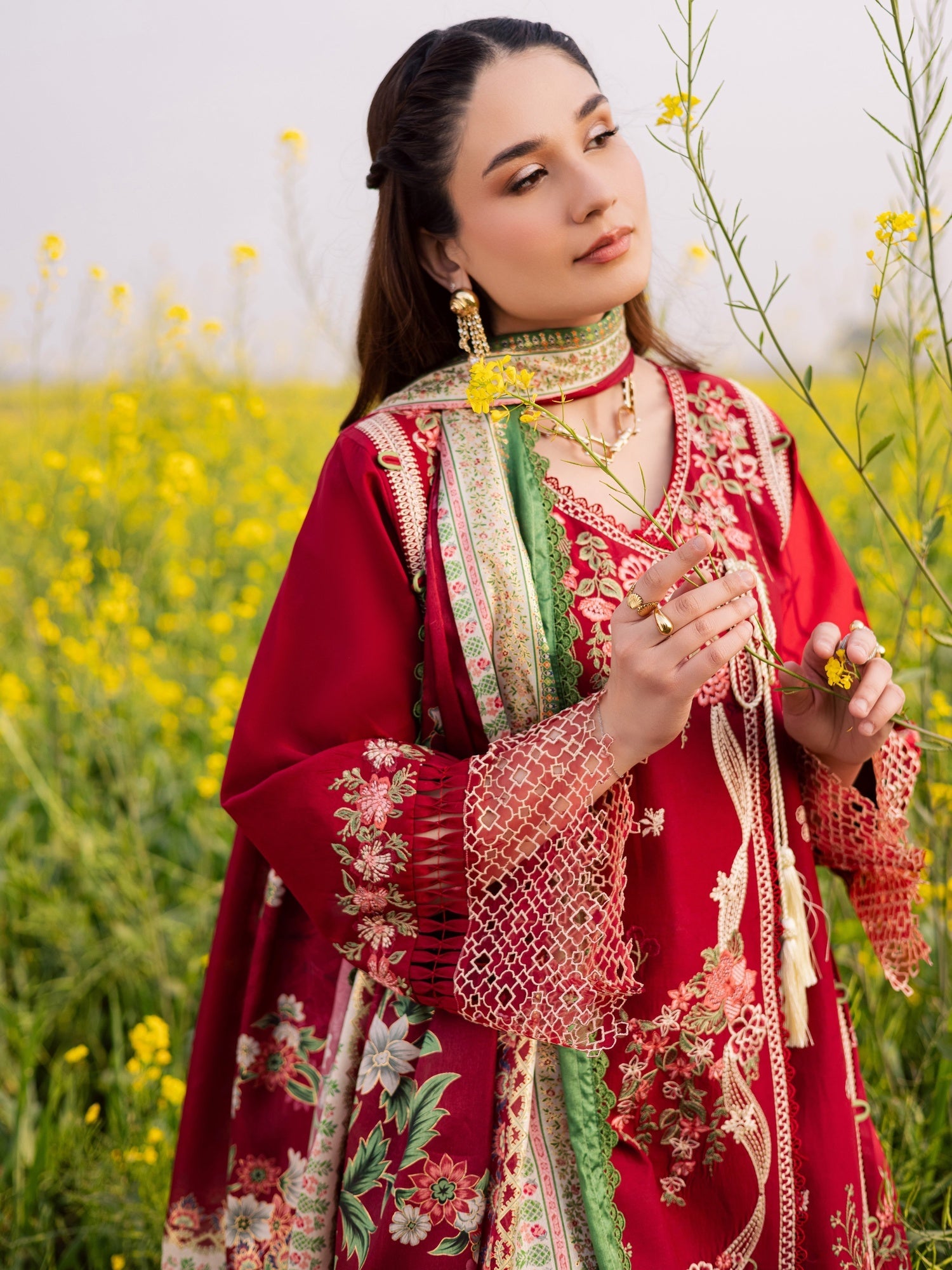 Maroon Parishay Dil e Raqsam Lawn'26 Embroidered Unstitched 3-Piece Suit-DQ-10