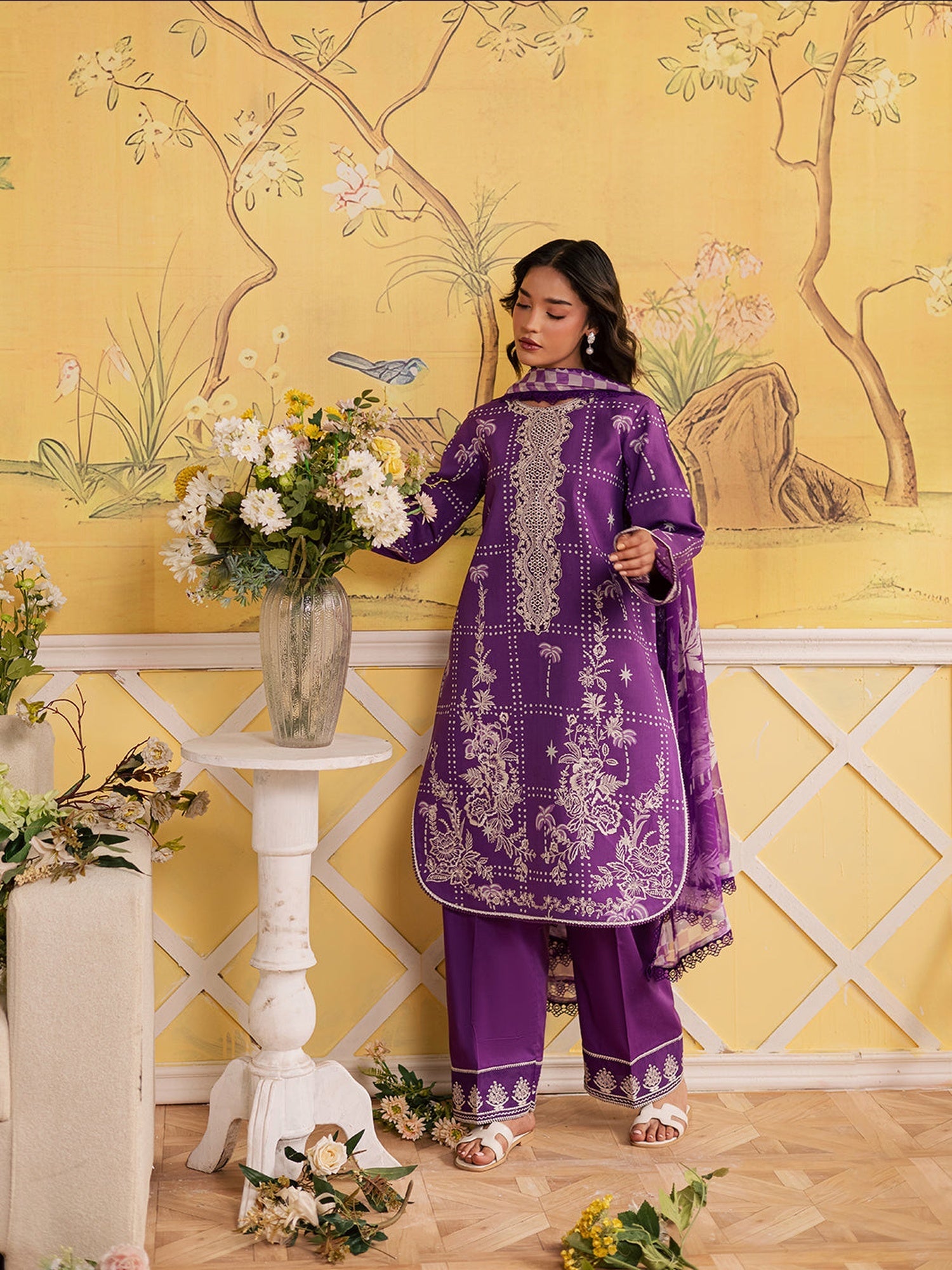 Purple Mahnur Jahaan Lawn'26 Embroidered Stitched 3-Piece Suit-MJ-04