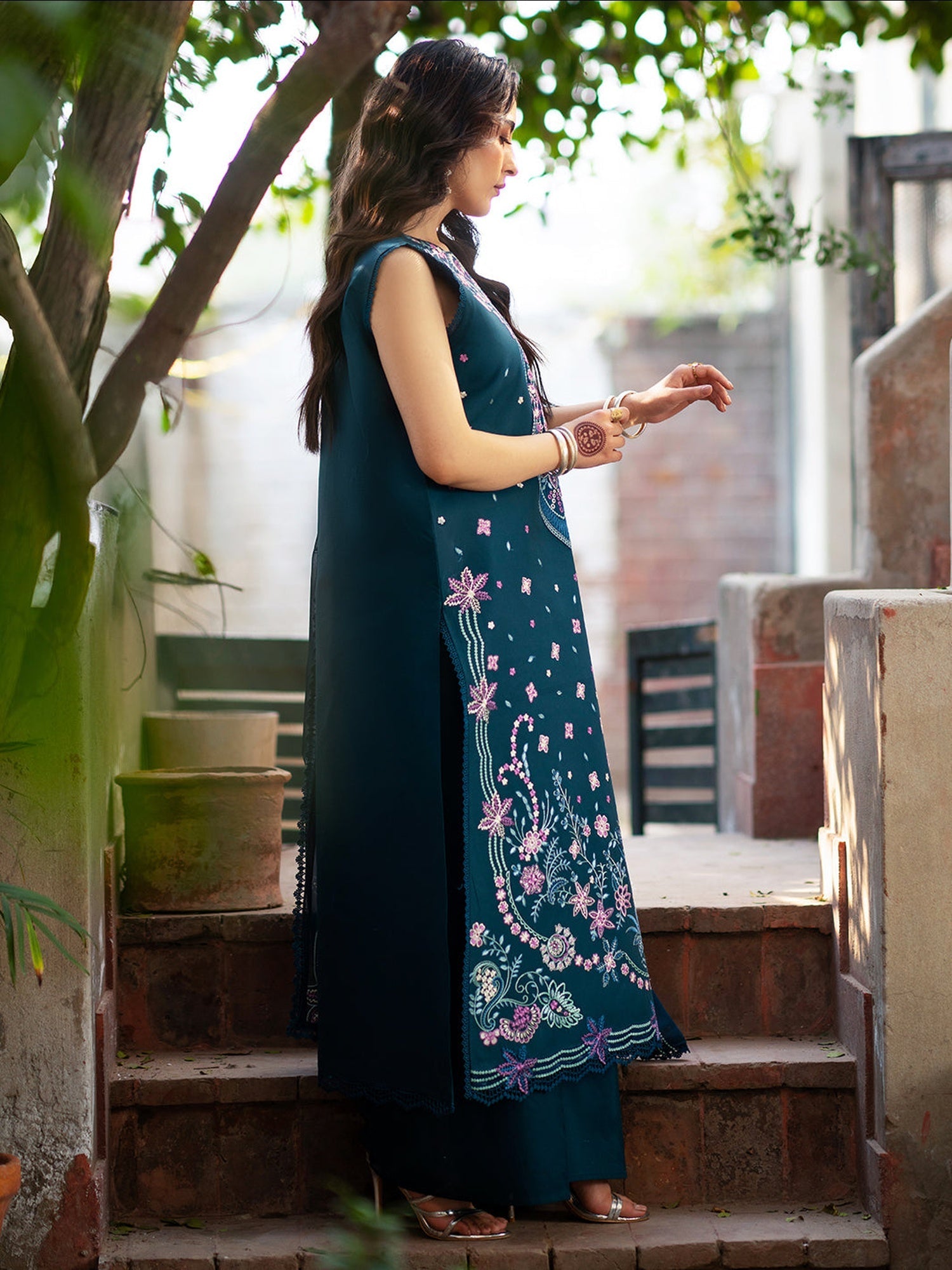 Blue Mahnur Satrangi Lawn'26 Embroidered Stitched 3-Piece Suit-ST-03