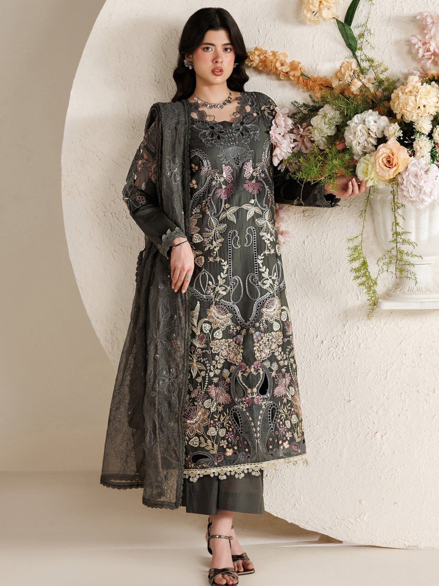 Grey Parishay Marbella Summer Lawn‘26 Embroidered Unstitched 3-Piece Suit-MB-14