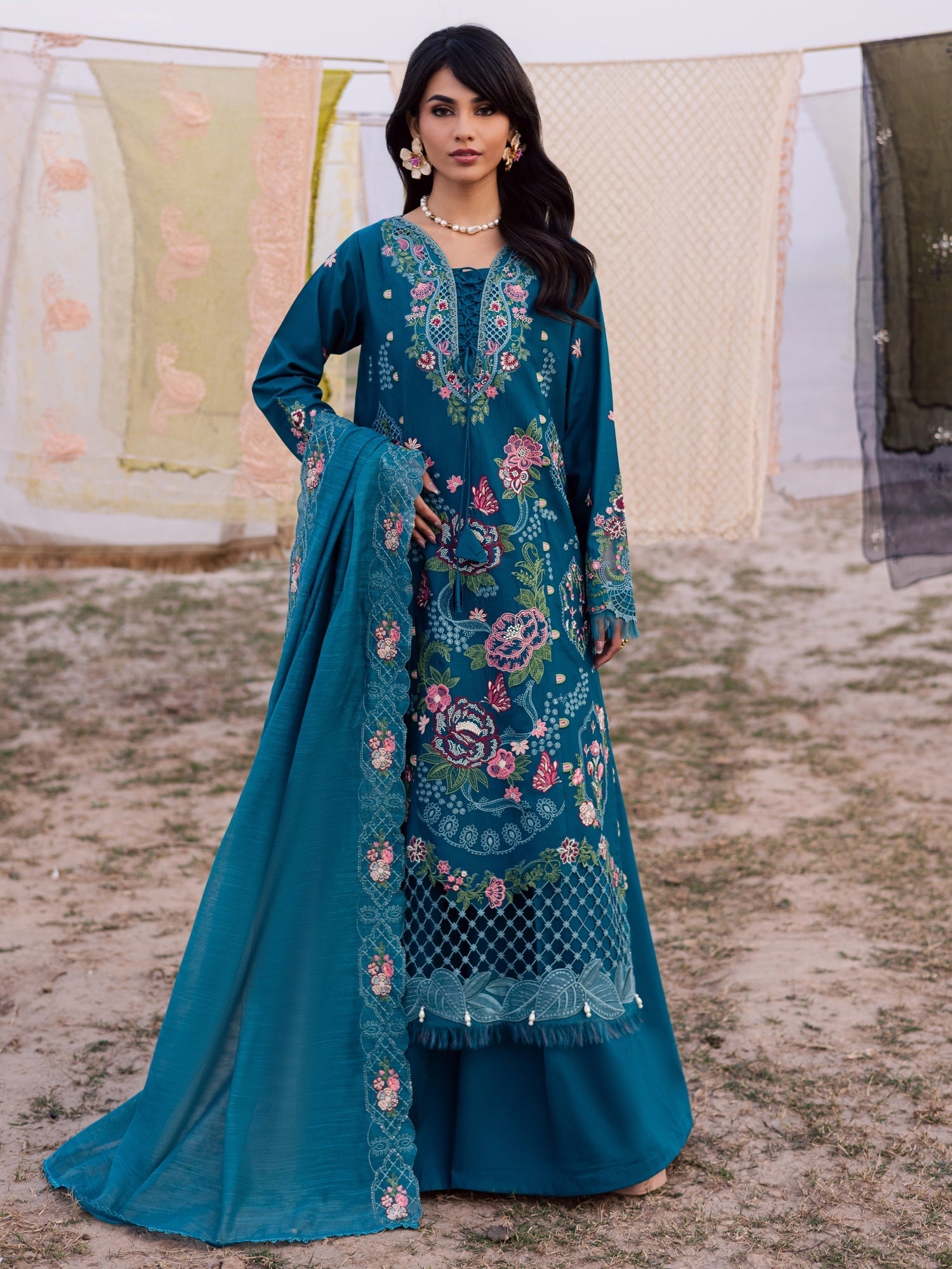 Blue Parishay Dil e Raqsam Lawn'26 Embroidered Unstitched 3-Piece Suit-DR-08