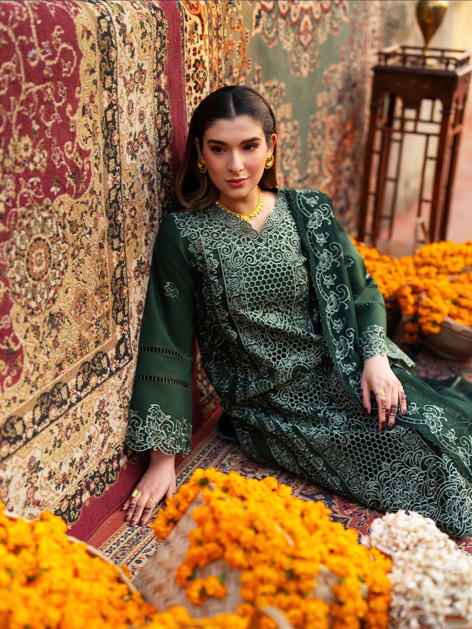 Mahnur Satrangi Lawn'26 Embroidered Unstitched 3-Piece Suit-ST-08 Green