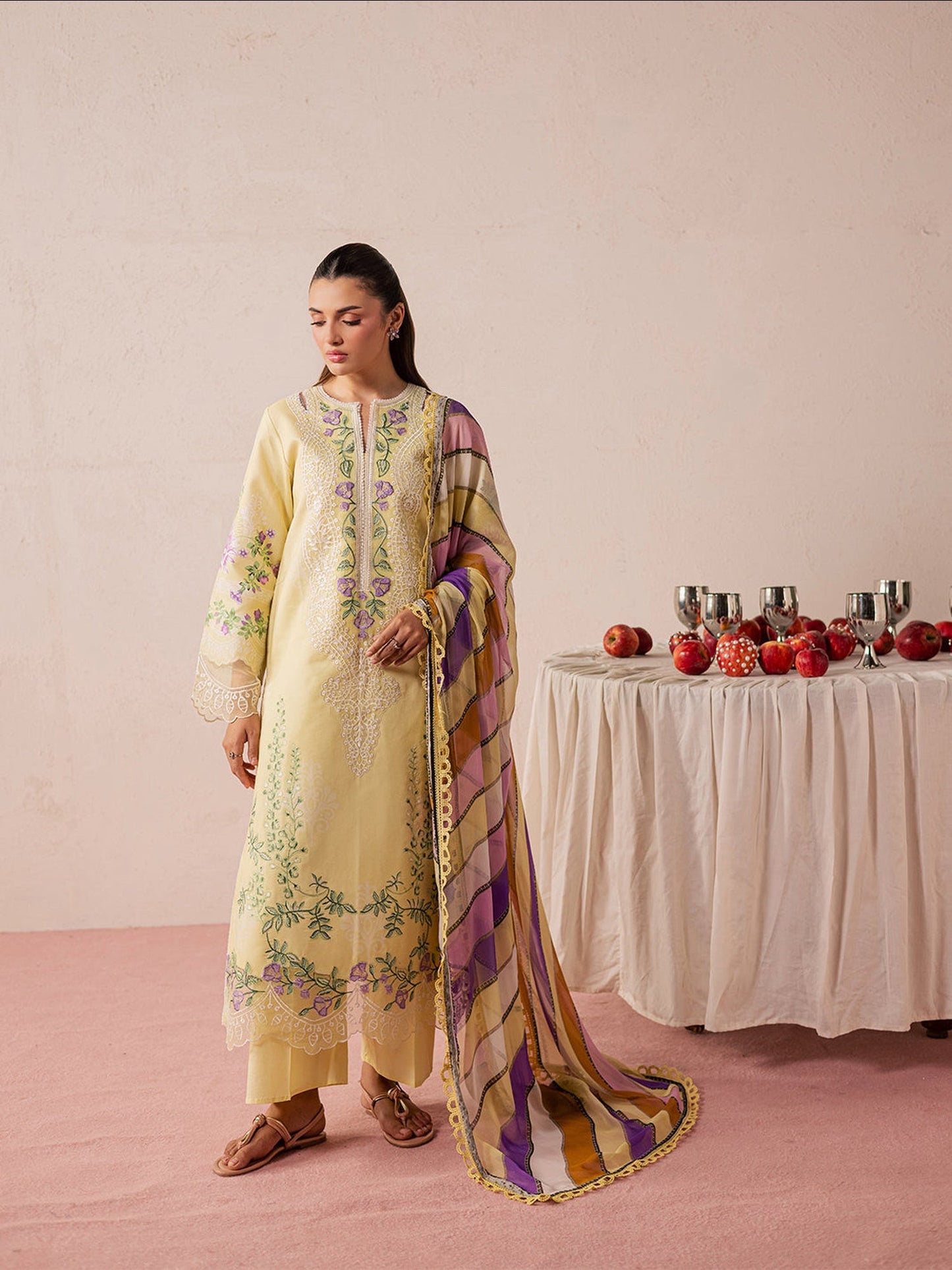Yellow Mahnur Jahaan Lawn'26 Embroidered Stitched 3-Piece Suit-MJ-07
