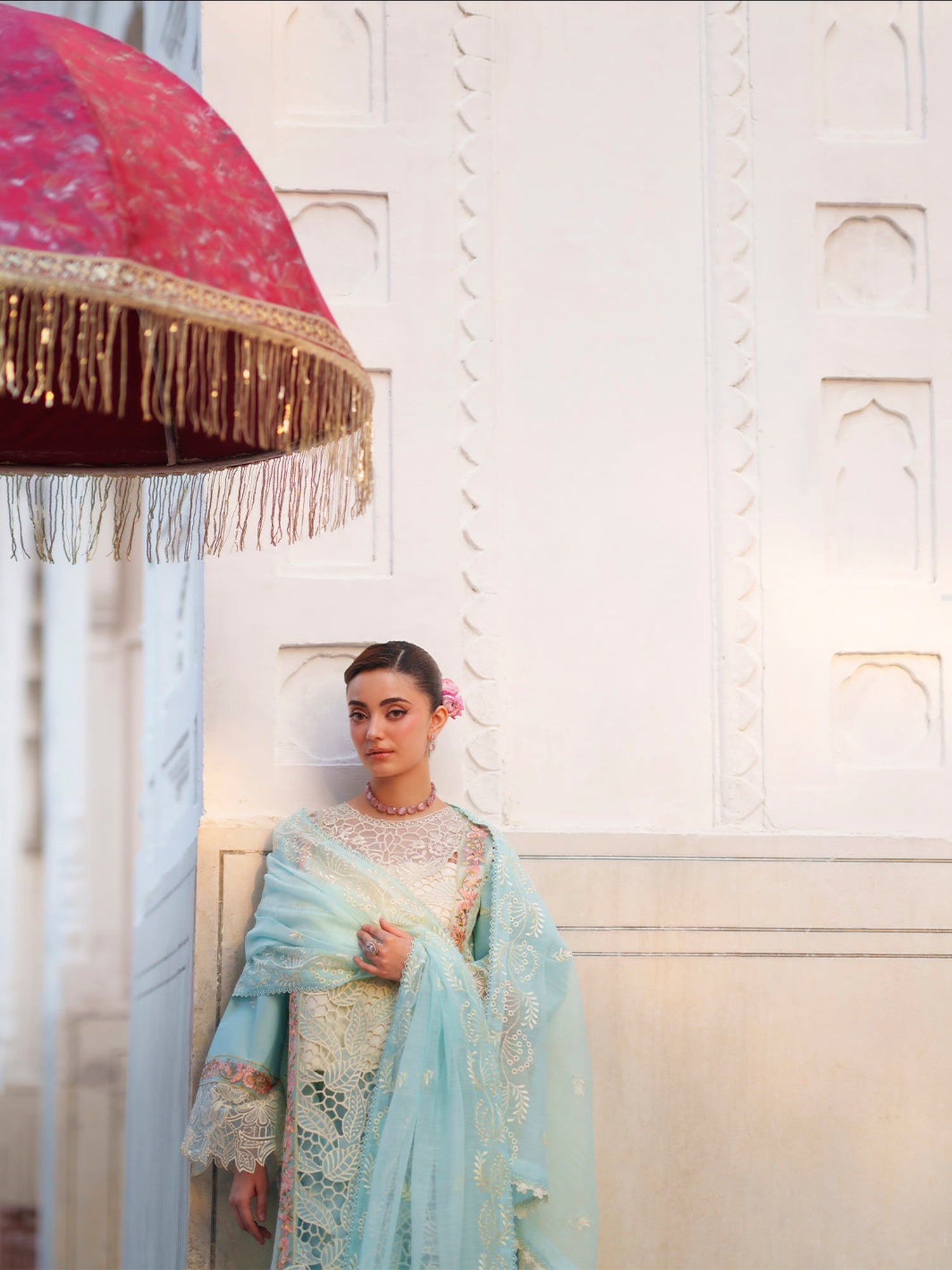 Light Blue Mahnur  Nilofer Luxury Lawn'26 Embroidered Unstitched 3-Piece Suit-NL-03