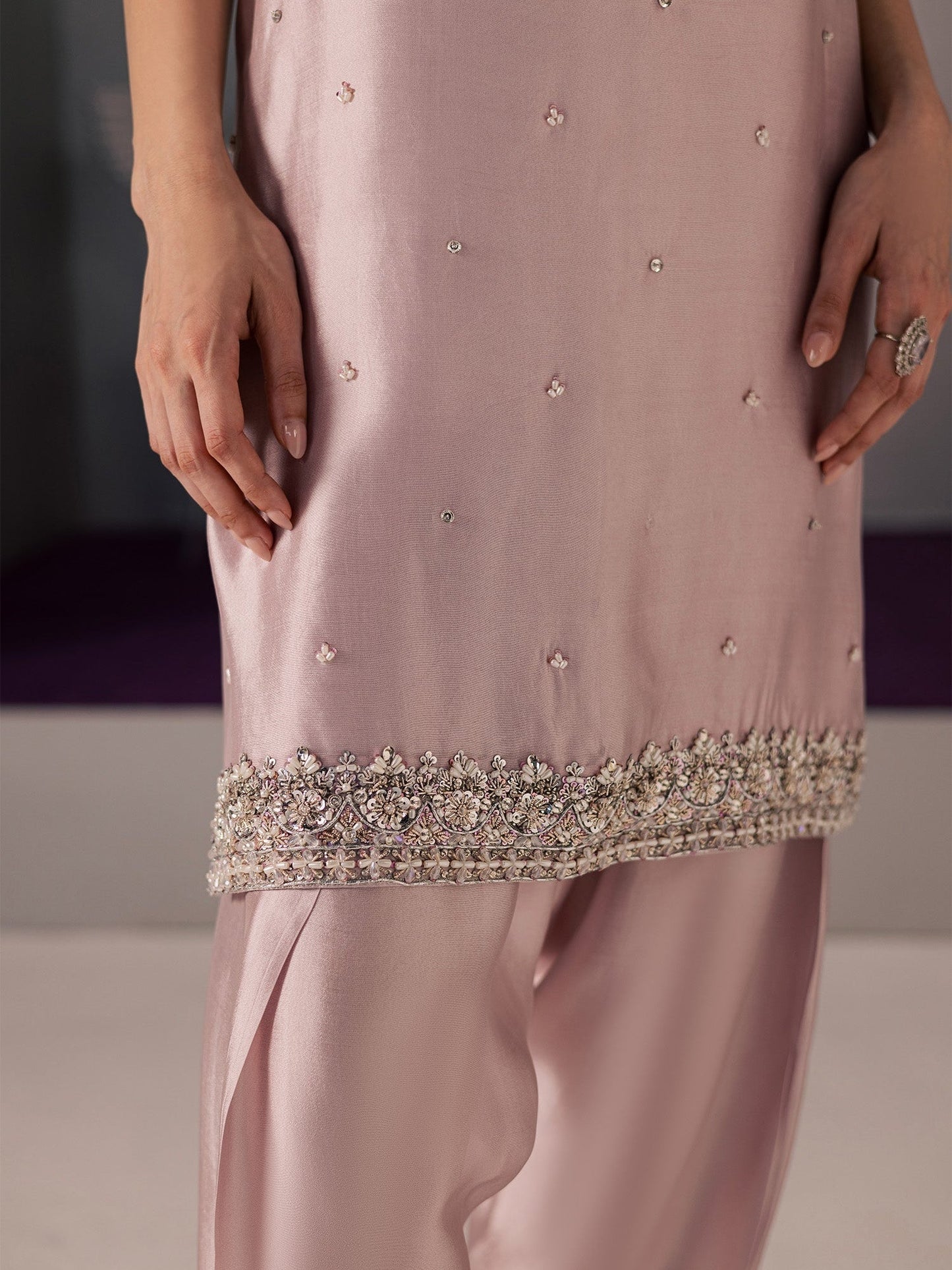 Pink Allure By IH Full Circle Tussel Silk Embellished Stitched 3-Piece Suit-Curve