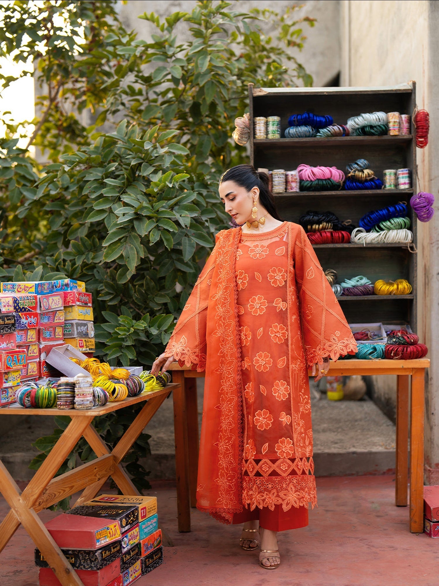 Orange Mahnur Satrangi Lawn'26 Embroidered Stitched 3-Piece Suit-ST-09