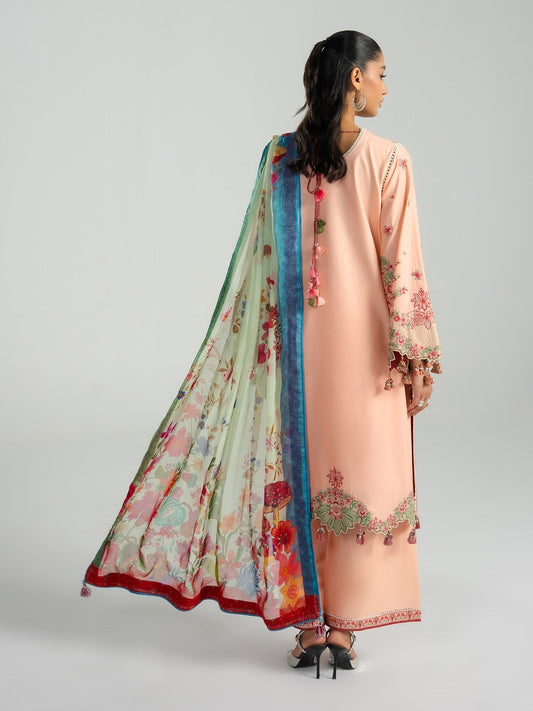 Peach Hussain Rehar Zan SS'26 Lawn Embroidered Unstitched 3-Piece Suit-Seftali