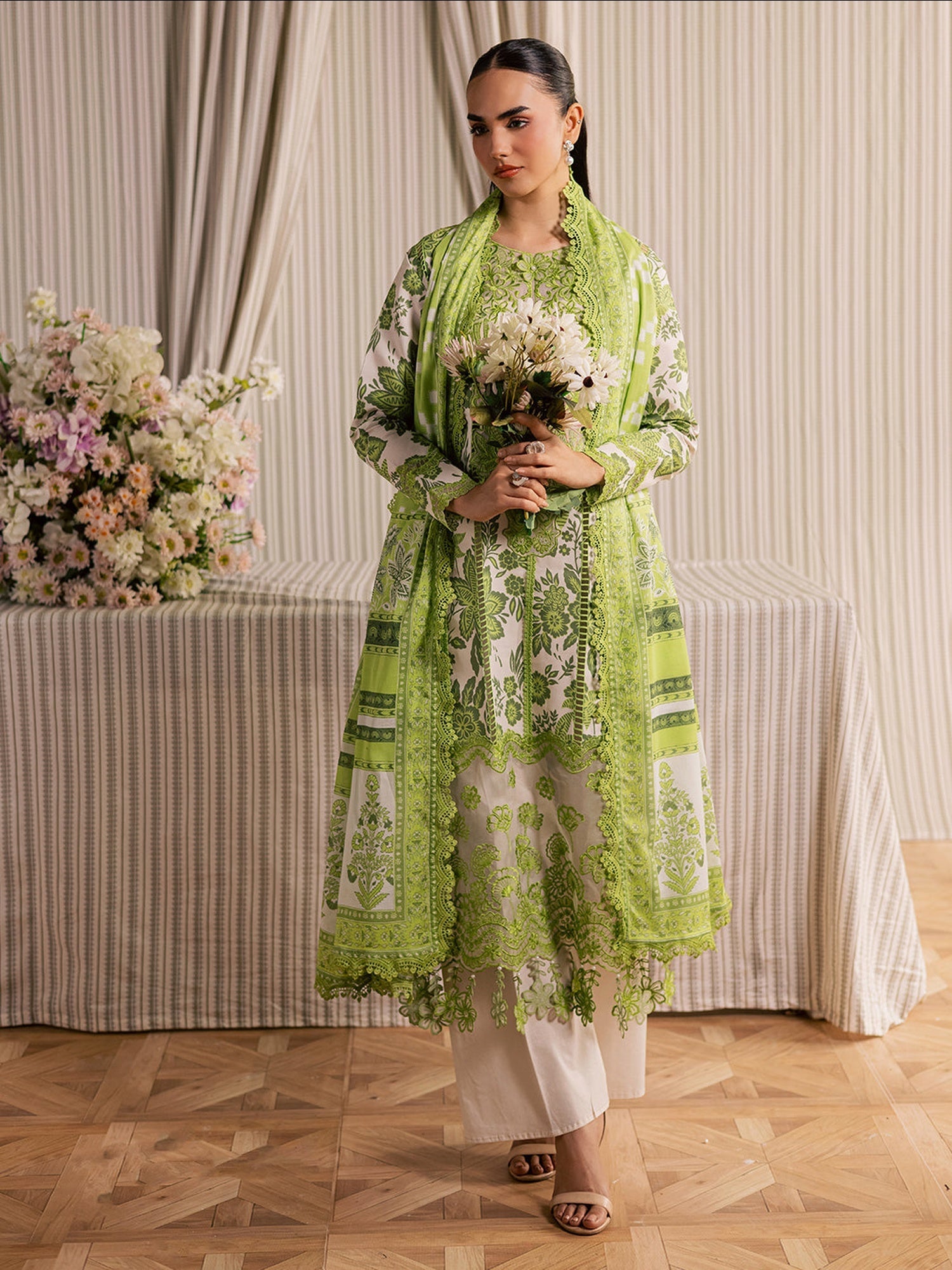 Green Mahnur Afsana Lawn'26 Embroidered Stitched 3-Piece Suit-AL-03