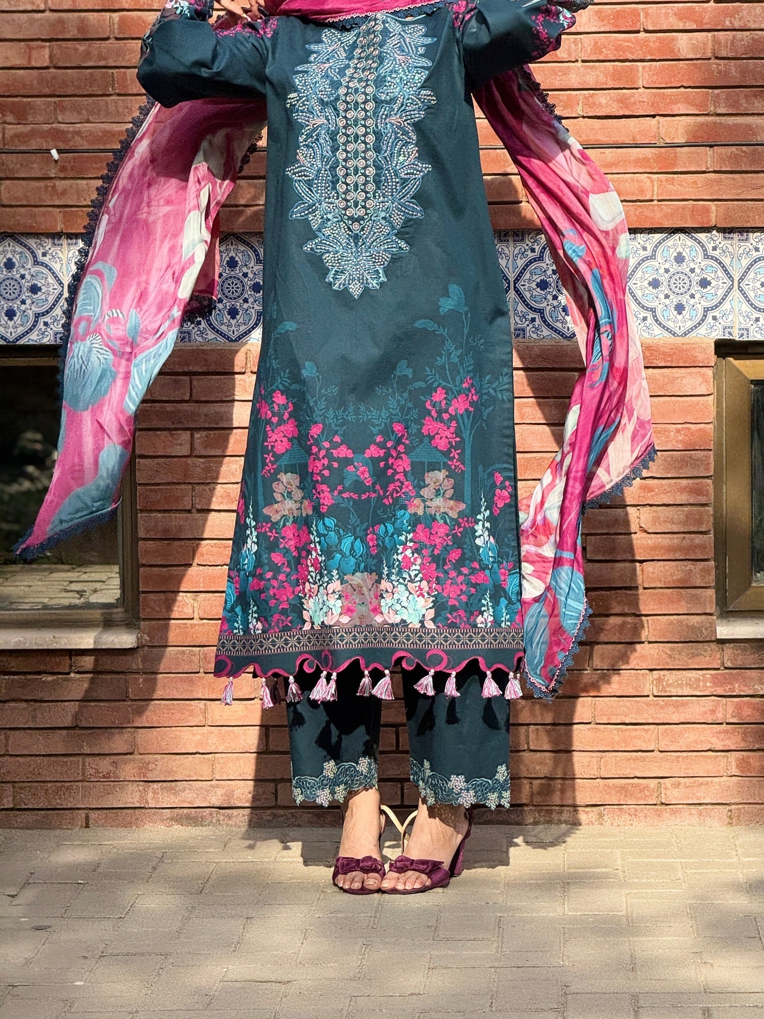 Blue Sehrish Kanwal Festive Print'26 Lawn Embroidered Unstitched 3-Piece Suit-Selena