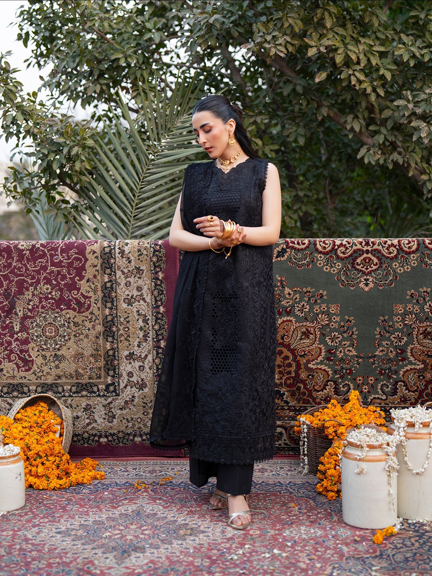 Black Mahnur Satrangi Lawn'26 Embroidered Stitched 3-Piece Suit-ST-12