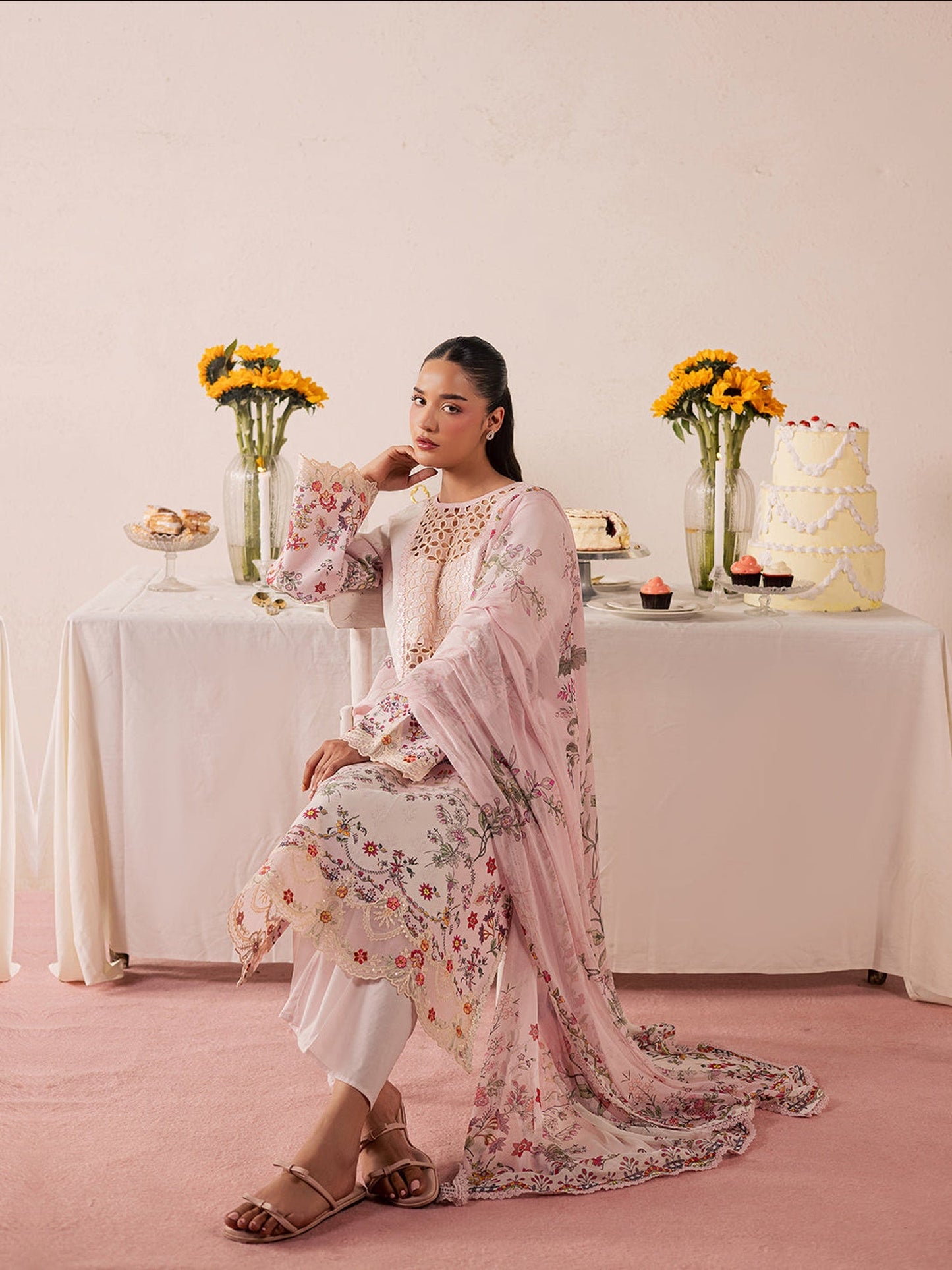 Pastel Pink Mahnur Jahaan Lawn'26 Embroidered Unstitched 3-Piece Suit-MJ-02