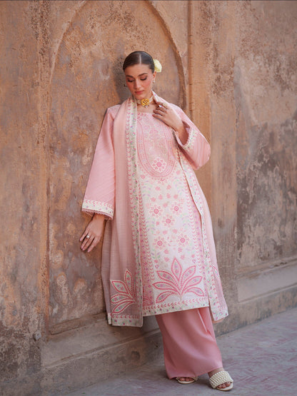 Pink Mahnur Nilofer Luxury Lawn'26 Embroidered Stitched 3-Piece Suit-NL-01